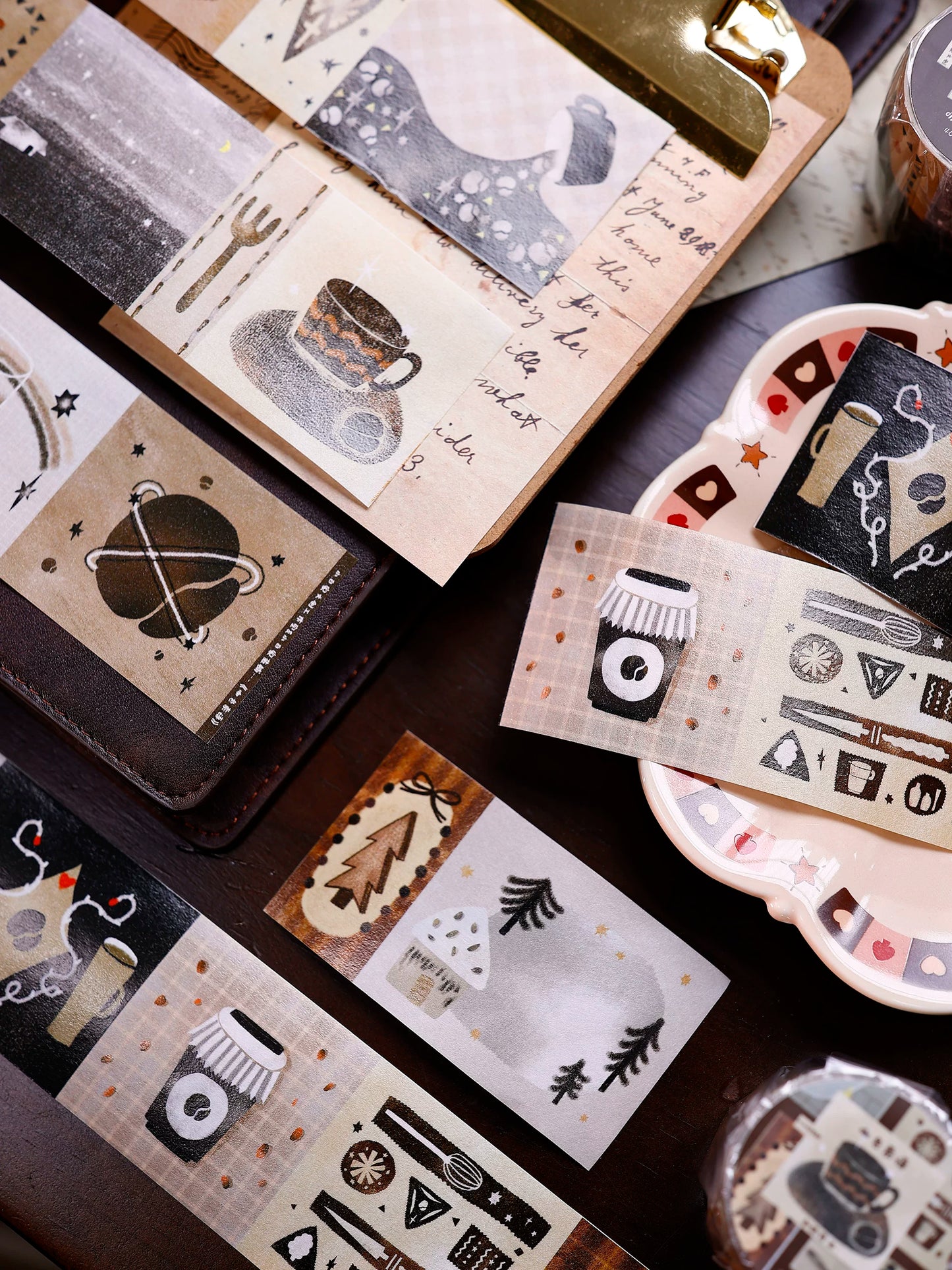 XiaoBaiJia Salt Series【Caffeine-Related Code Words】Pre-cut Orginal Design Vintage Coffee Washi/Pet Tape Light Retro Stickers