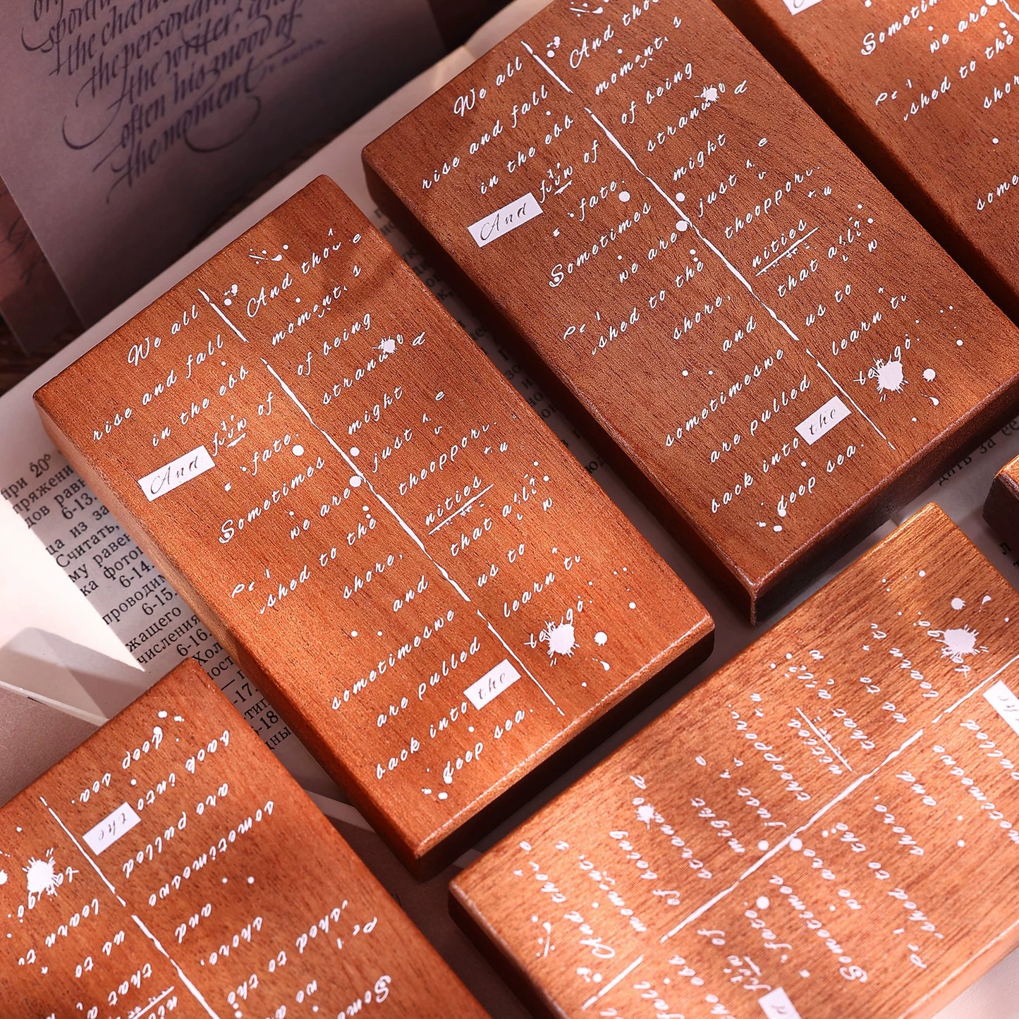 XiaoBaiJia【Basic Text Backgroud Stamp】Imported Shabili Red Rubber and Maple Wood Stamp