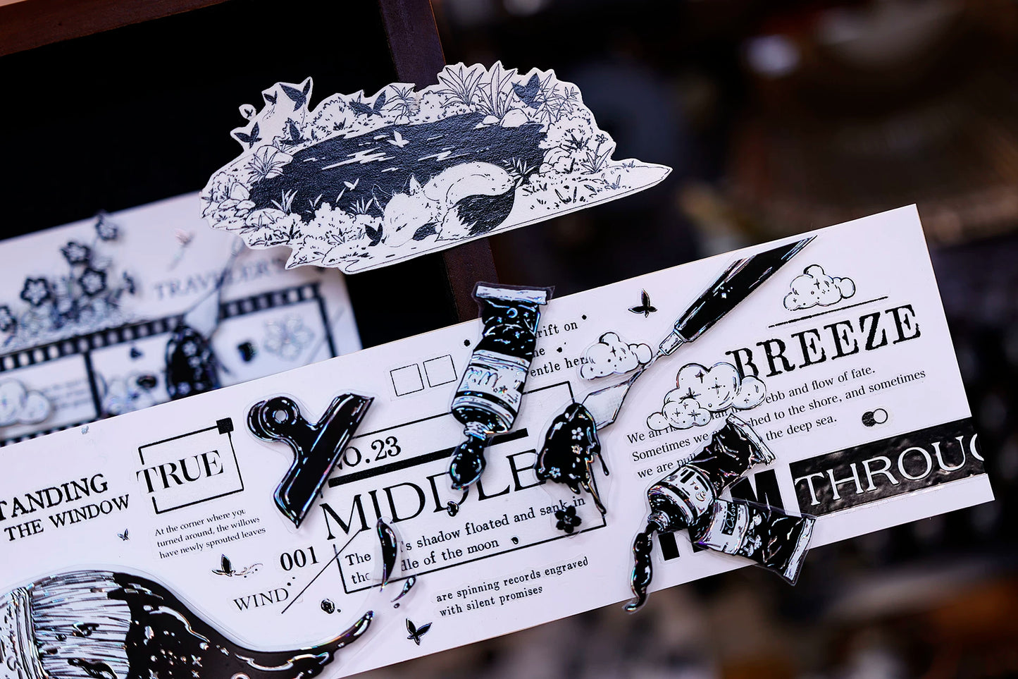 XiaoBaiJia Salt Series【Black and White Art World】Pre-cut Orginal Design Washi/Pet Tape Light Retro Stickers