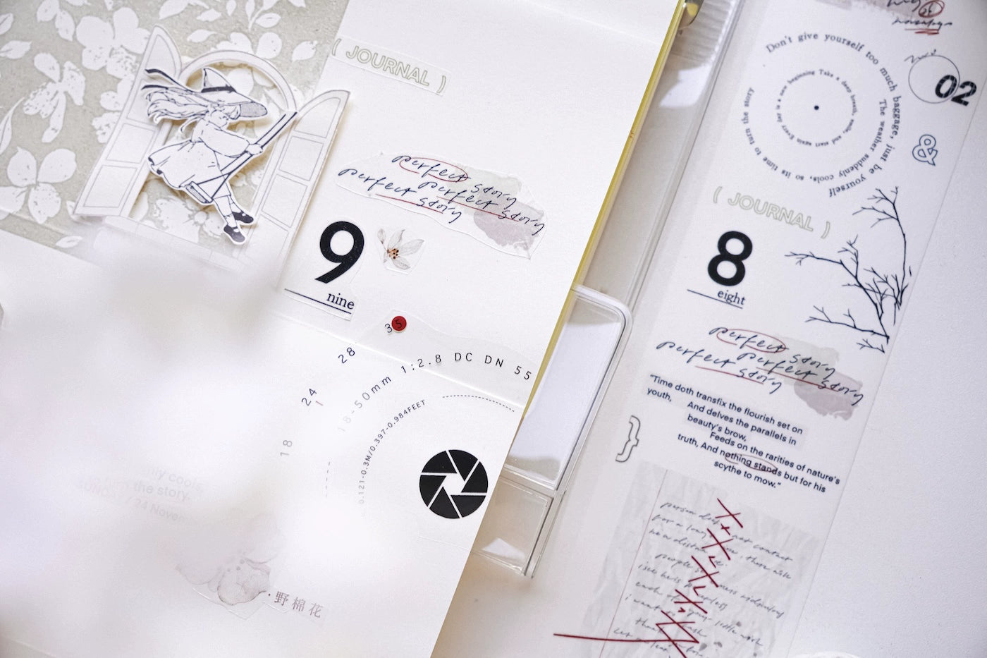 YuanZi Vol7【Sepia Letters】Orginal Design Washi/Pet English Text Tape Light Retro Stickers,for Scrapbook Supplies,Scrapbook Tape Stickers,Junk Journal Supplies