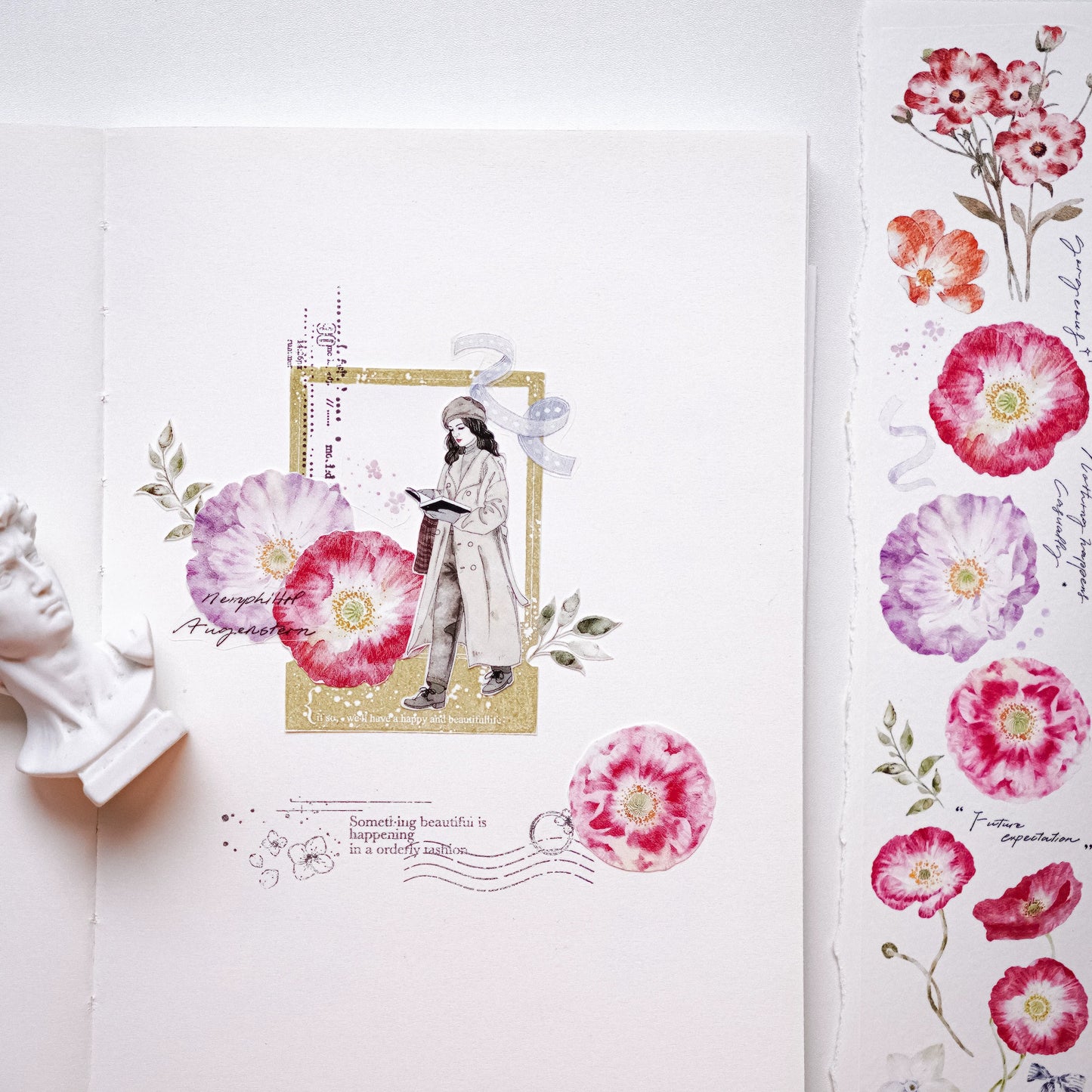 YuanZi Vol7【A Touch of Spring】Orginal Design Washi/Pet Tape Light Retro Flowers Stickers,for Scrapbook Supplies,Scrapbook Tape Stickers,Junk Journal Supplies