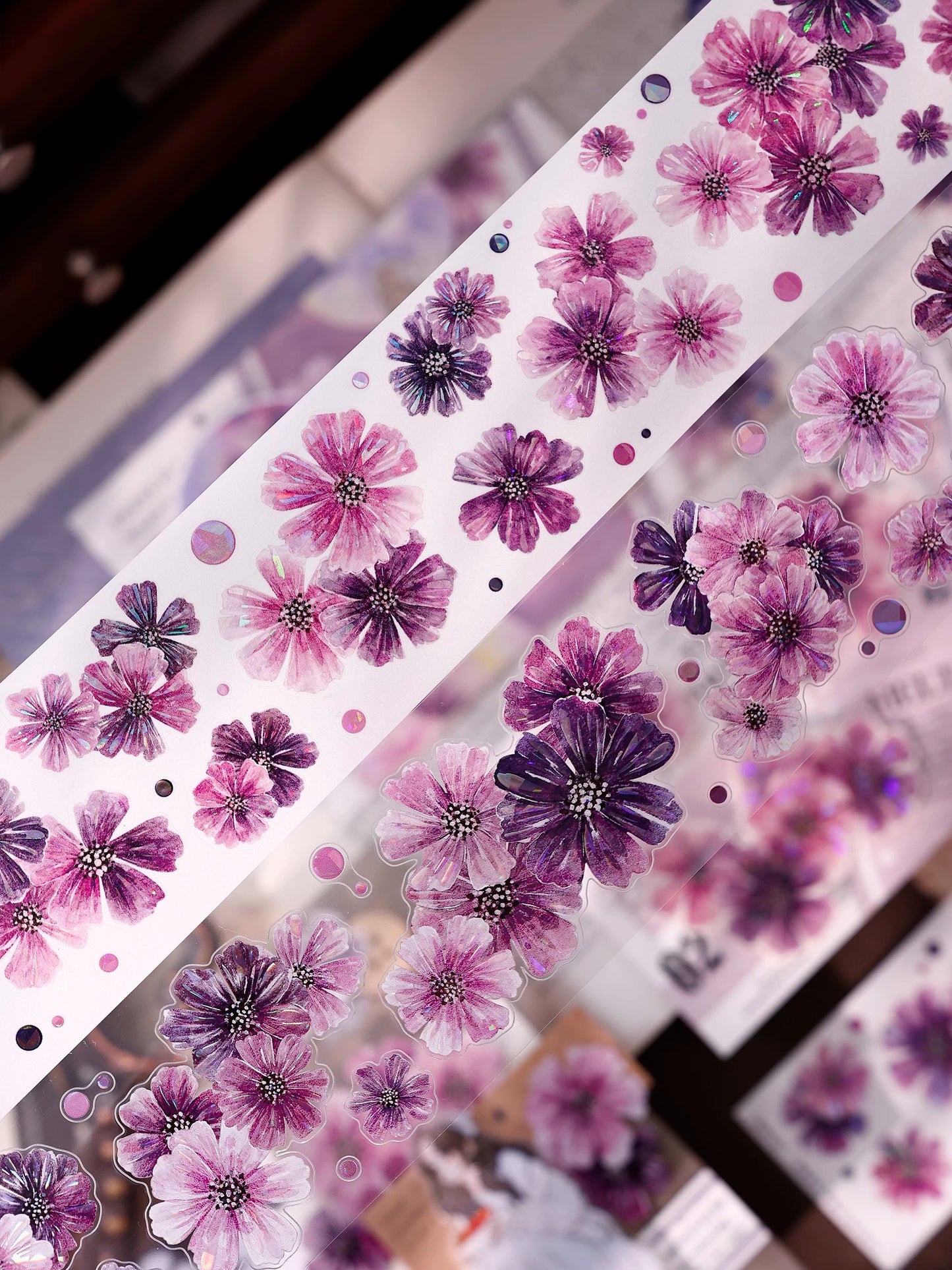 XiaoBaiJia【Smoke Light Condensation Purple】Orginal Design Washi Pet Floral Tape Light Retro Landscaping Stickers