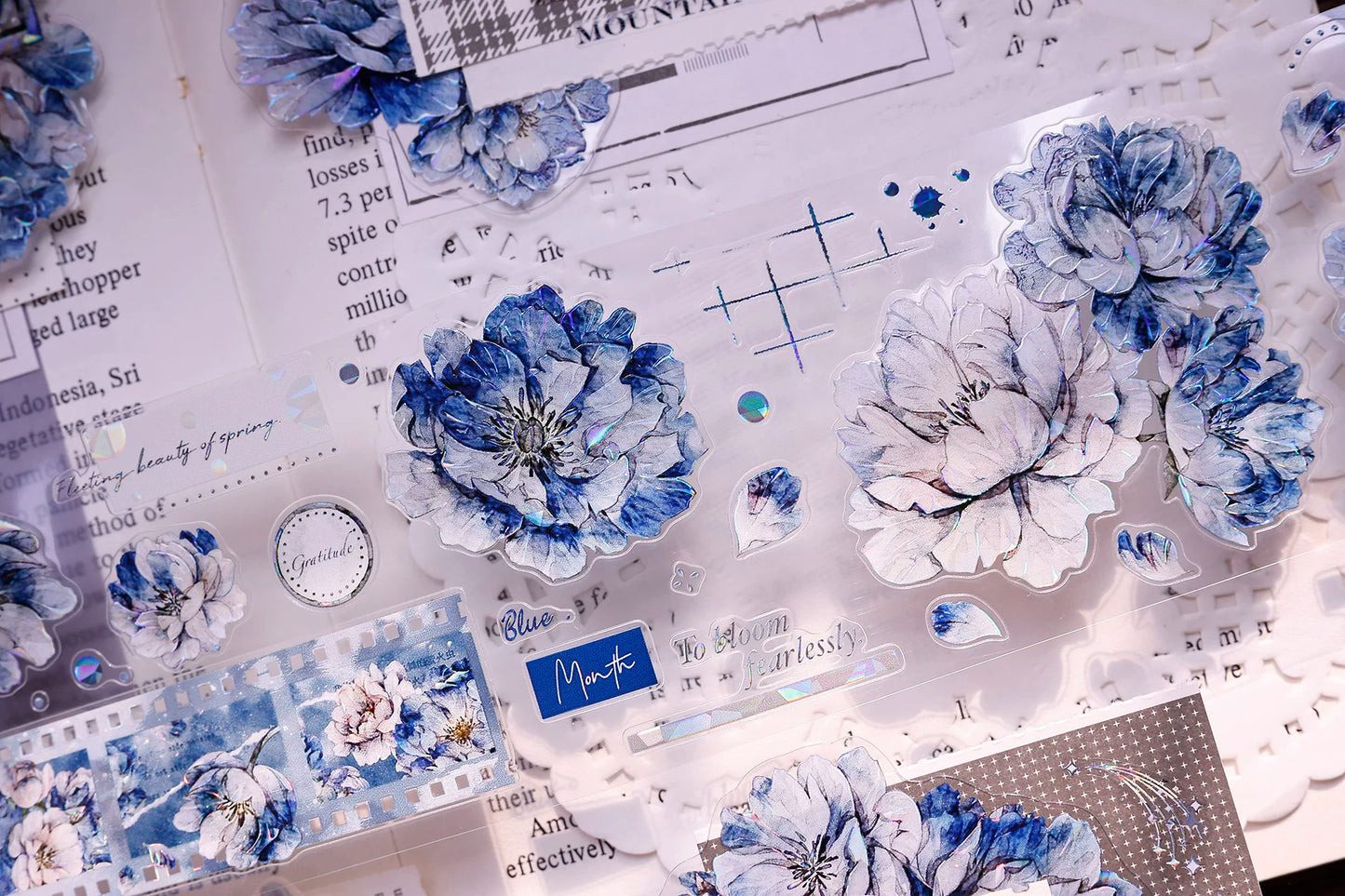 XiaoBaiJia Salt Series【Blue Mirror】Orginal Design Kiss-cut Washi/Pet Floral Tape Light Retro Landscaping Stickers