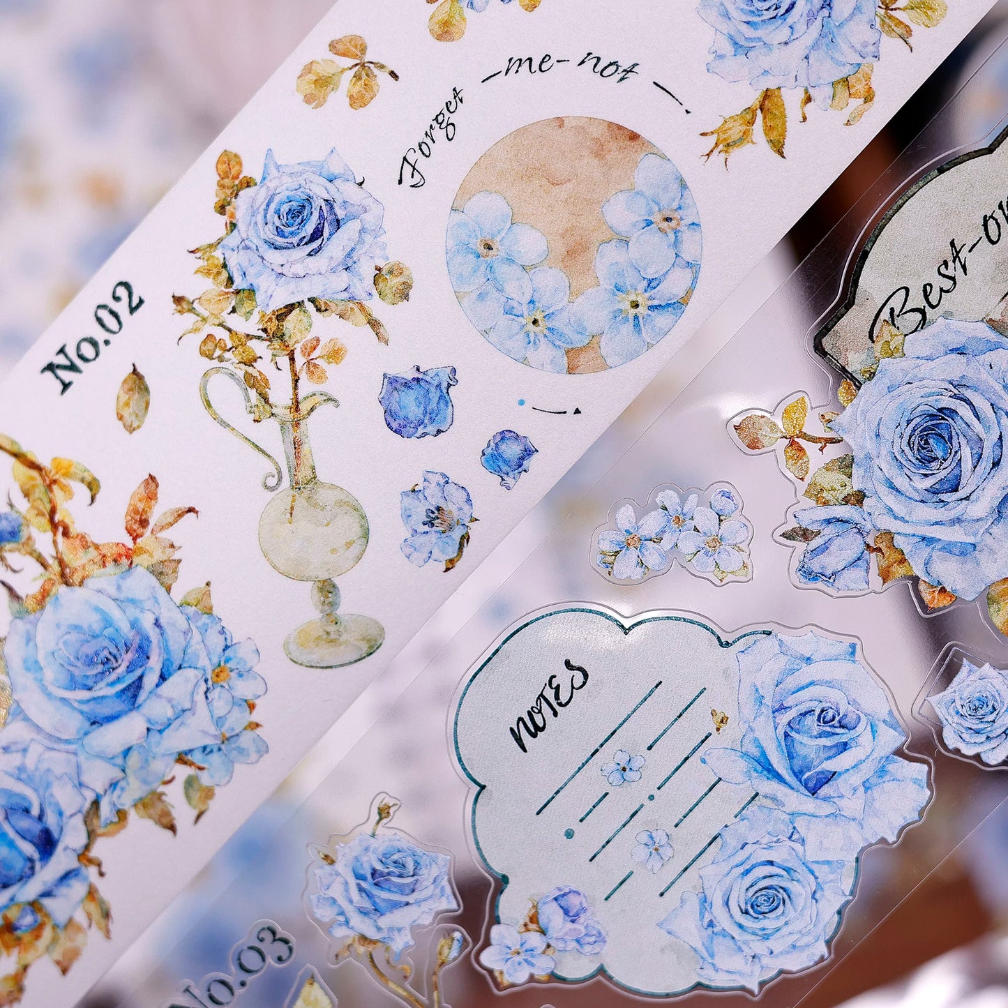 XiaoBaiJia Salt Series【Clear Dew】Pre-cut Orginal Design Floral Washi/Pet Tape Light Retro Stickers