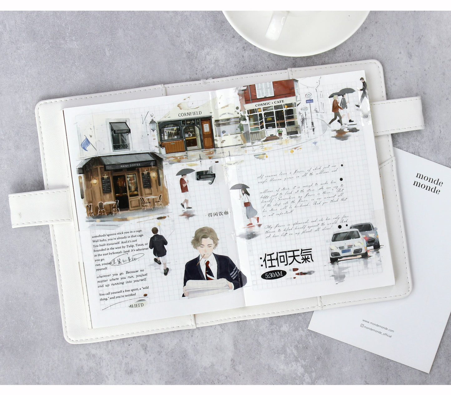 Moodtape【Leisurely Drinking Coffee】Coffee Shop Washi Tape Stickers for DIY Decorative Materials,Scrapbook Supplies,Junk Journal