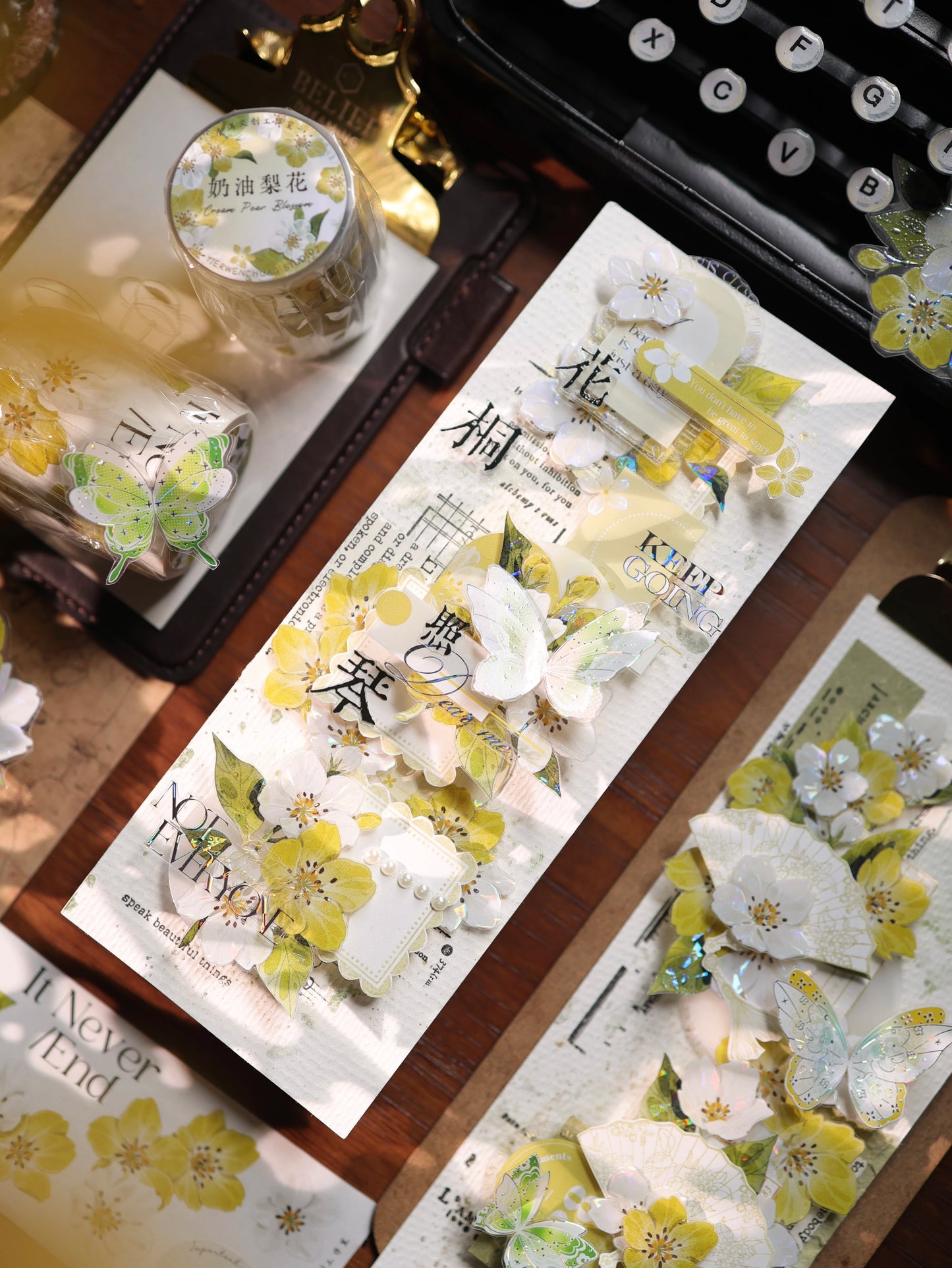 YiEr Vol17【Cream Pear Blossom】Kiss-cut Floral Washi Tape and PET Stickers