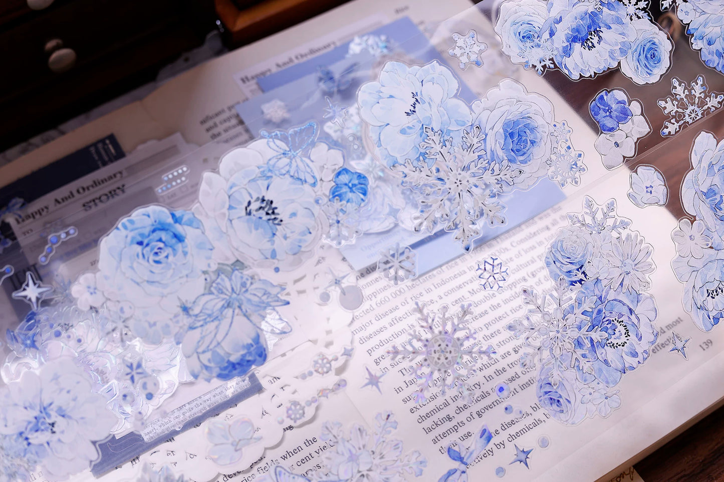 XiaoBaiJia Salt Series【Yingxue Blue】Orginal Design Kiss-cut Washi/Pet Tape Light Retro Fresh Snowflakes Stickers