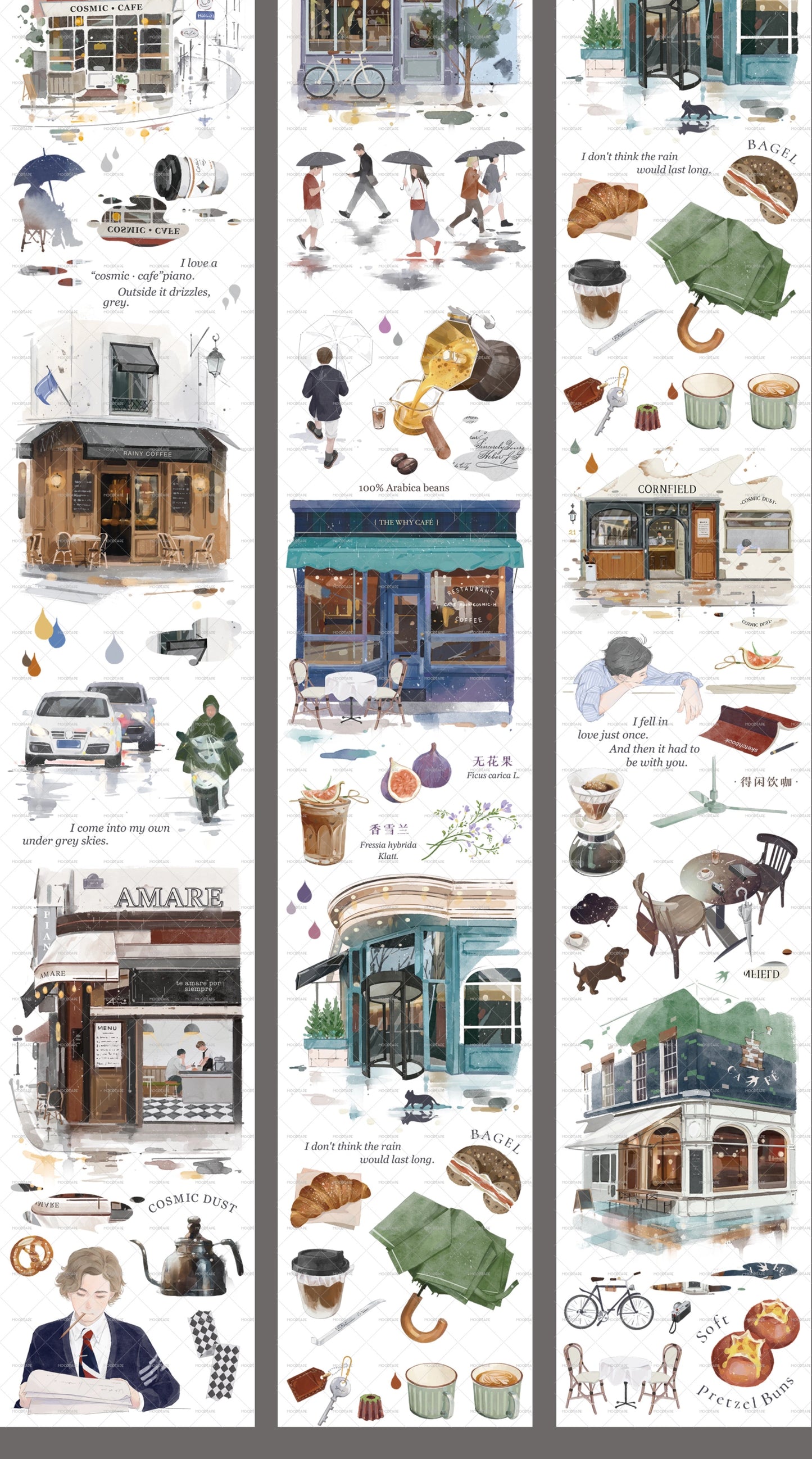 Moodtape【Leisurely Drinking Coffee】Coffee Shop Washi Tape Stickers for DIY Decorative Materials,Scrapbook Supplies,Junk Journal