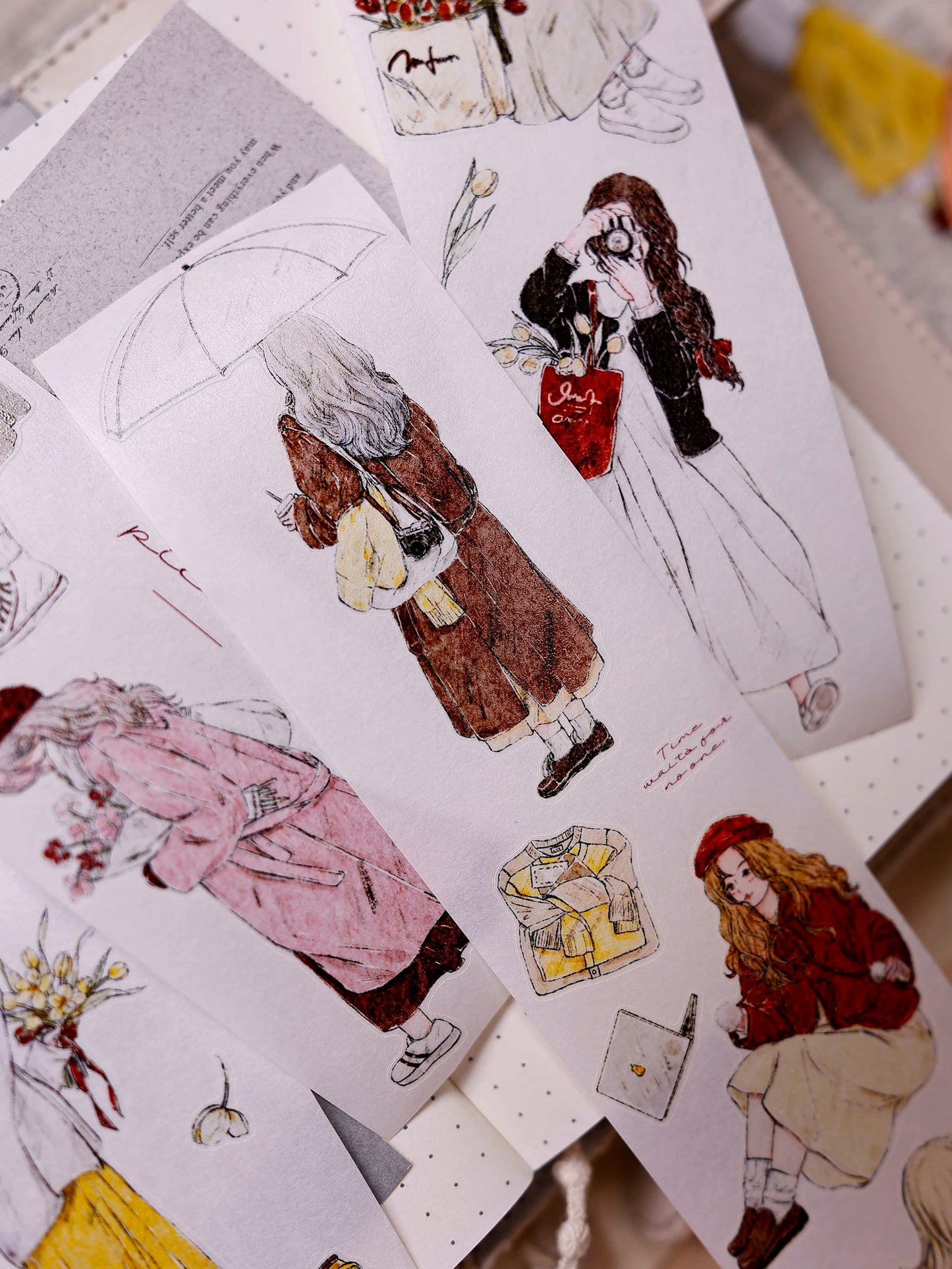 XiaoBaiJia Salt Series【Maiden Among the Flowers】Pre-cut Orginal Design Washi/Pet Tape Light Retro Stickers