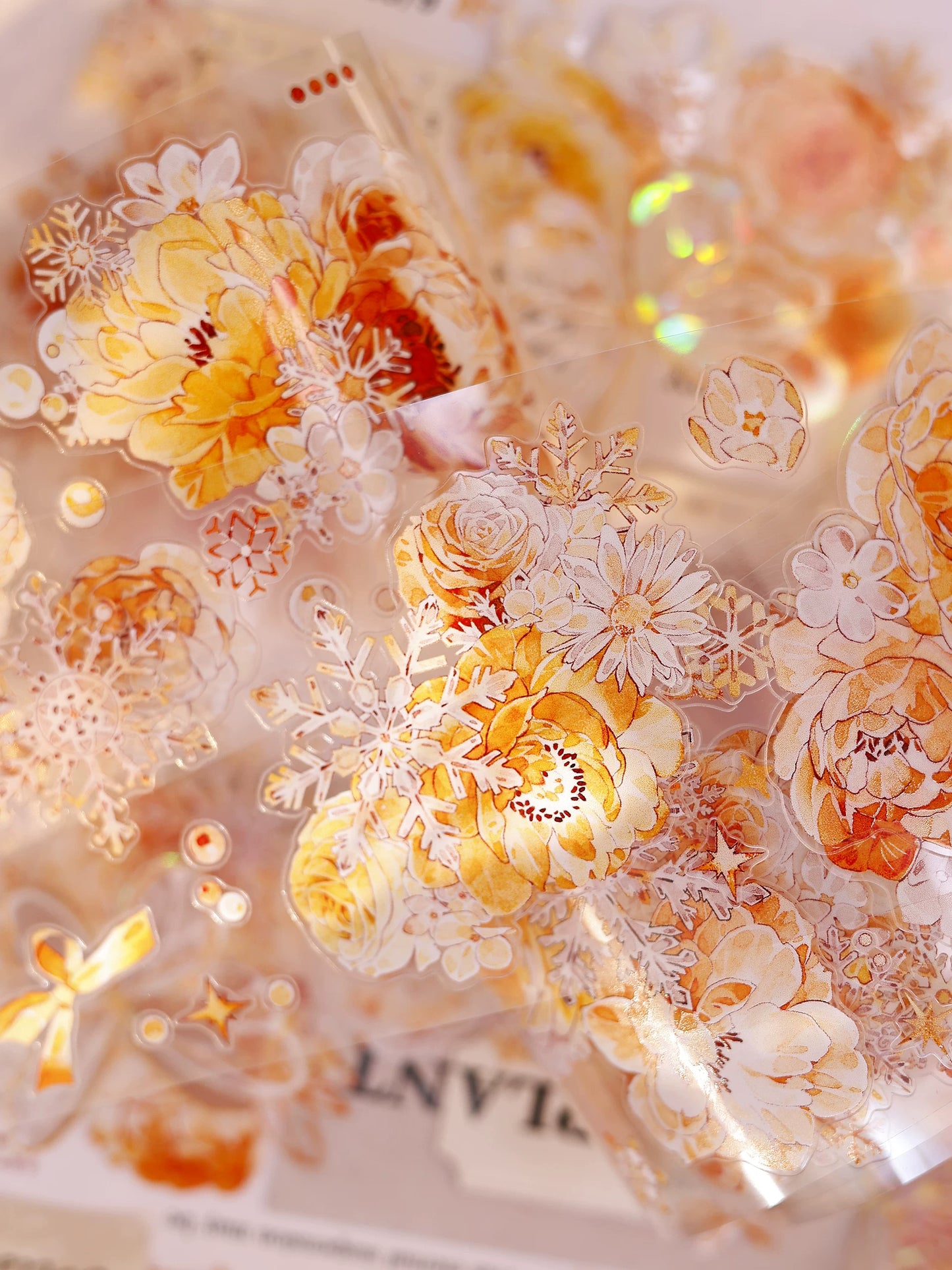 XiaoBaiJia Salt Series【Orange Light Orange Blossom】Orginal Design Kiss-cut Washi/Pet Floral Tape Light Retro Landscaping Stickers