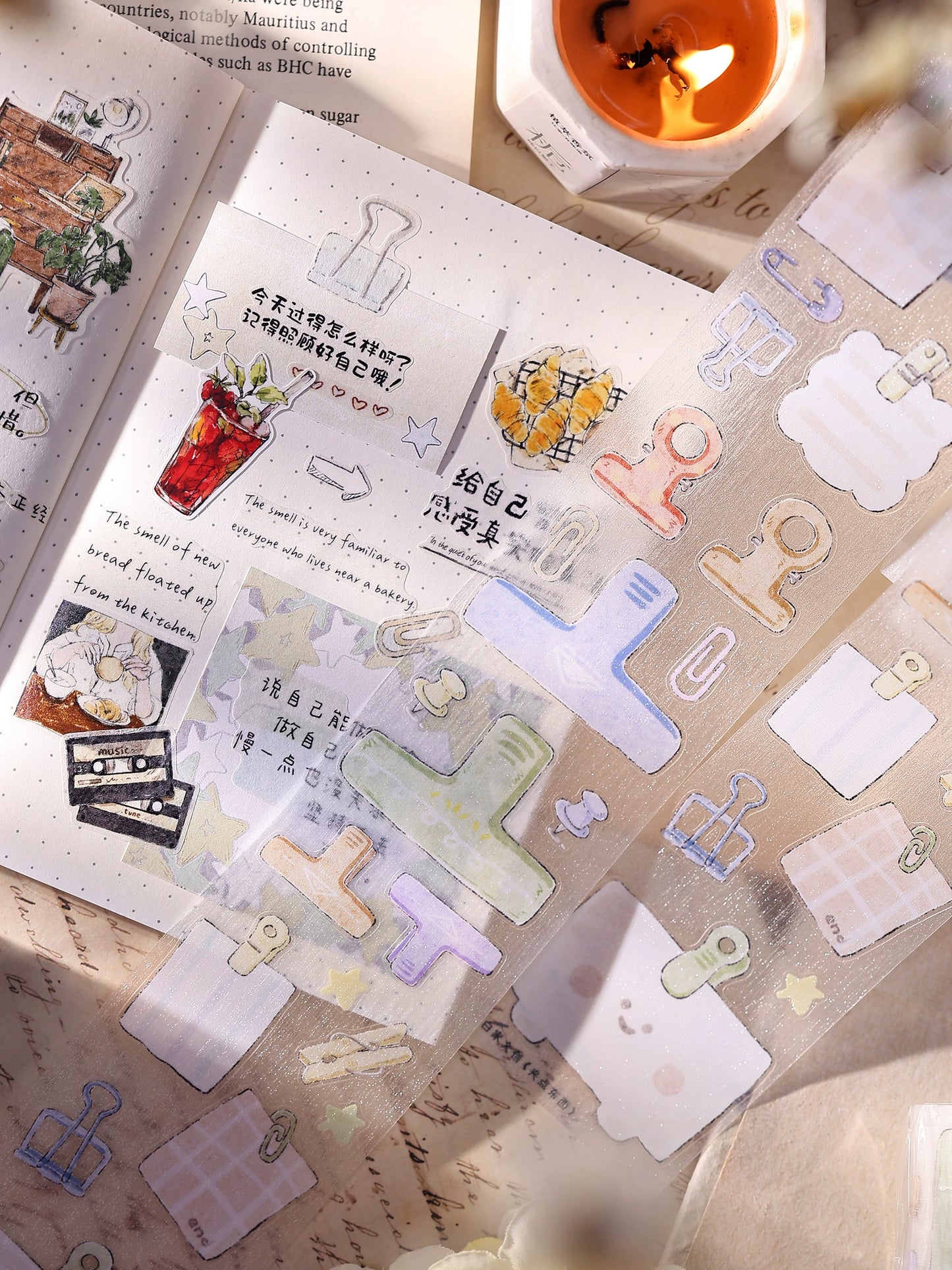 XiaoBaiJia Minimalist Style【Pinch Something】Clips Orginal Design Washi Pet Tape Landscape Stickers
