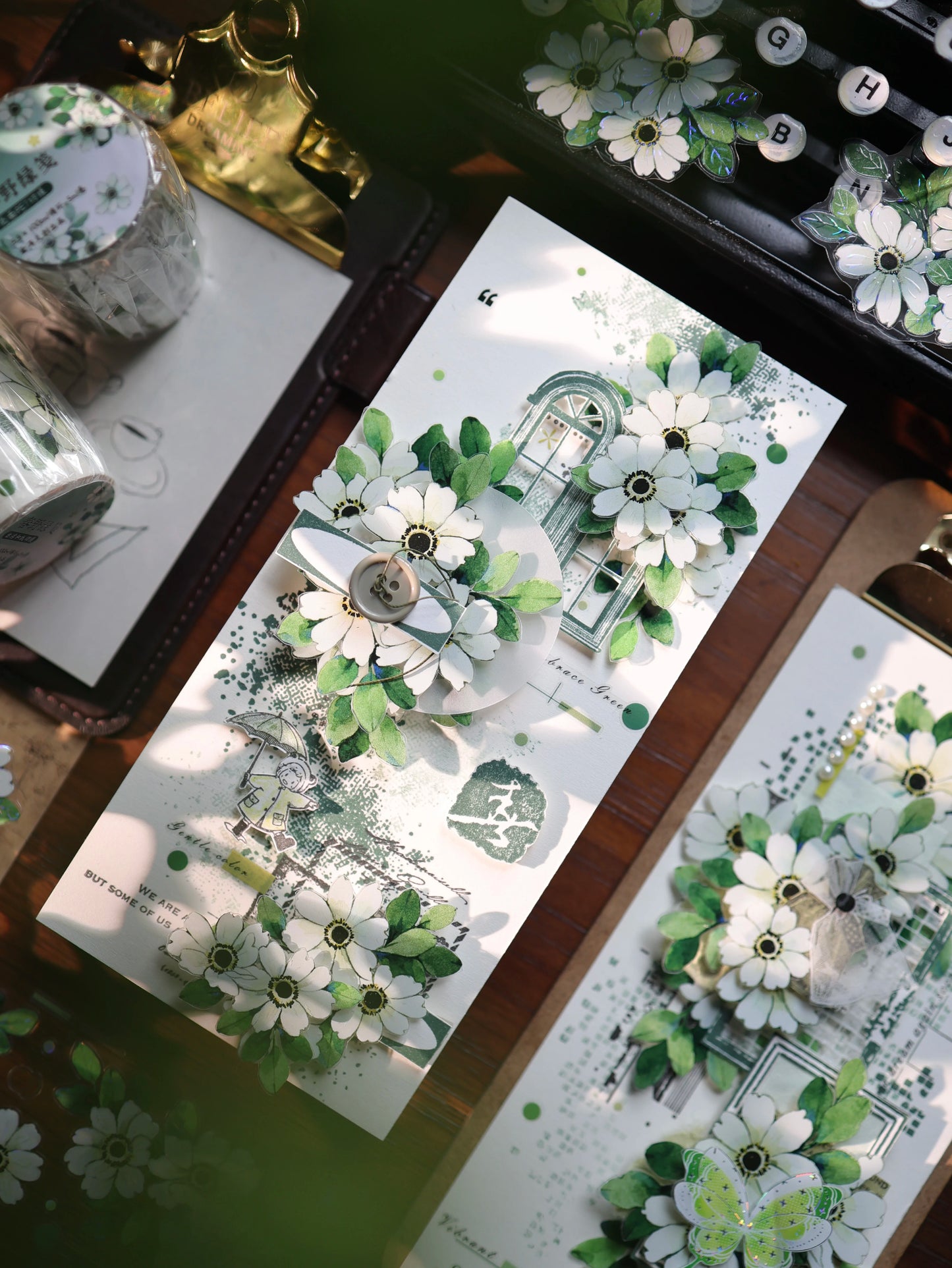 YiEr Vol17【Spring Field Green Letter】Kiss-cut Floral Washi Tape and PET Stickers