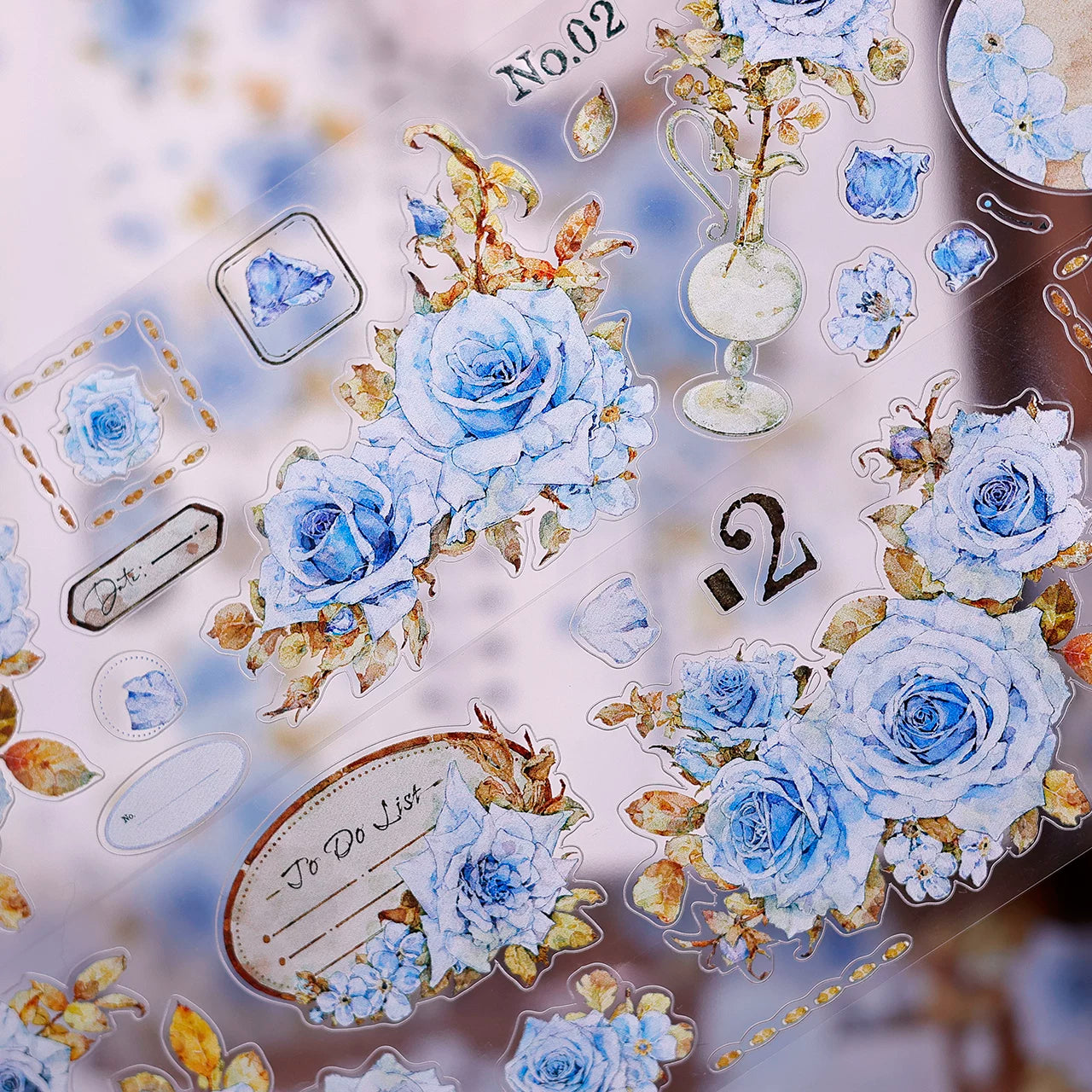 XiaoBaiJia Salt Series【Clear Dew】Pre-cut Orginal Design Floral Washi/Pet Tape Light Retro Stickers