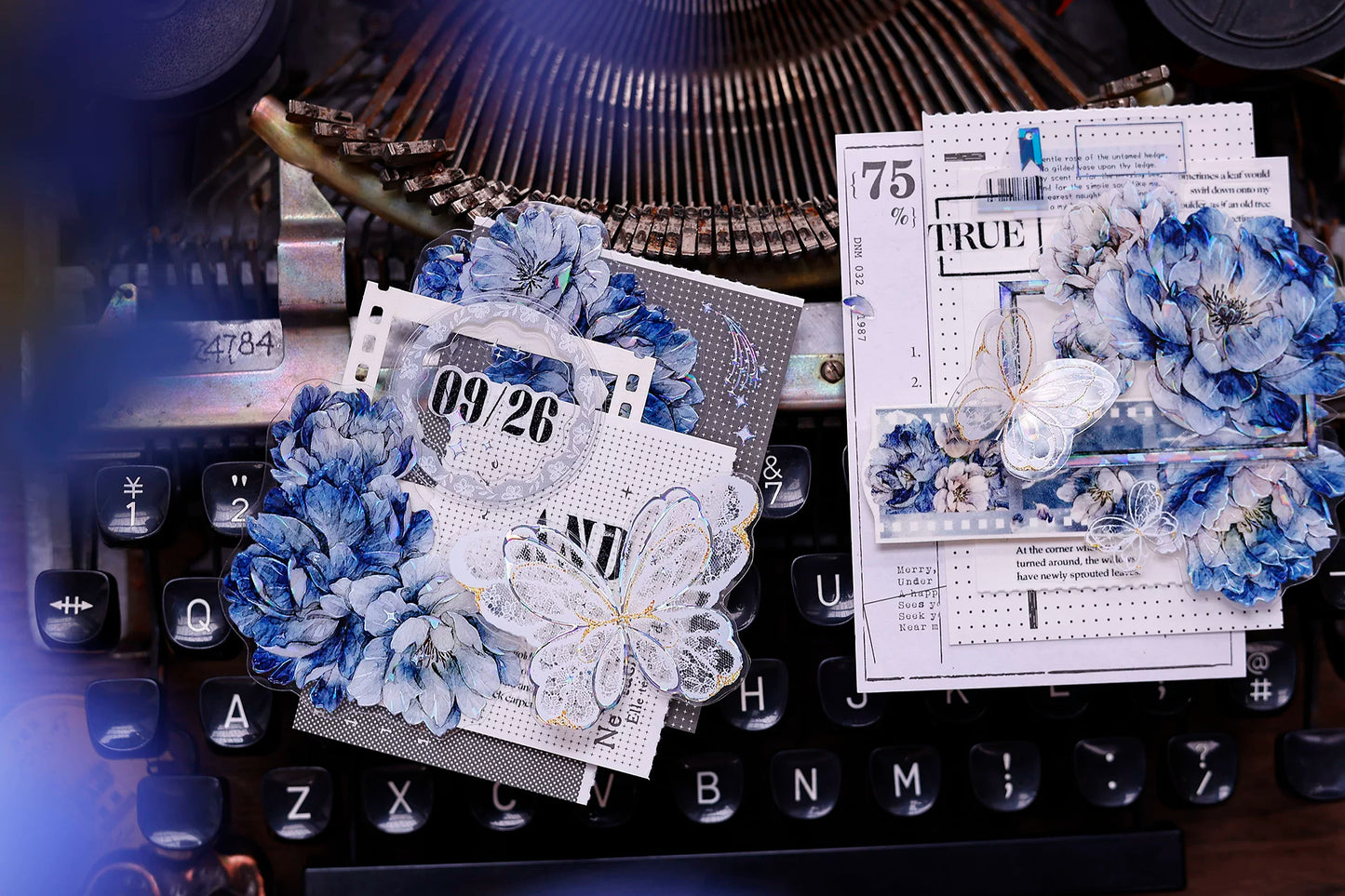 XiaoBaiJia Salt Series【Blue Mirror】Orginal Design Kiss-cut Washi/Pet Floral Tape Light Retro Landscaping Stickers