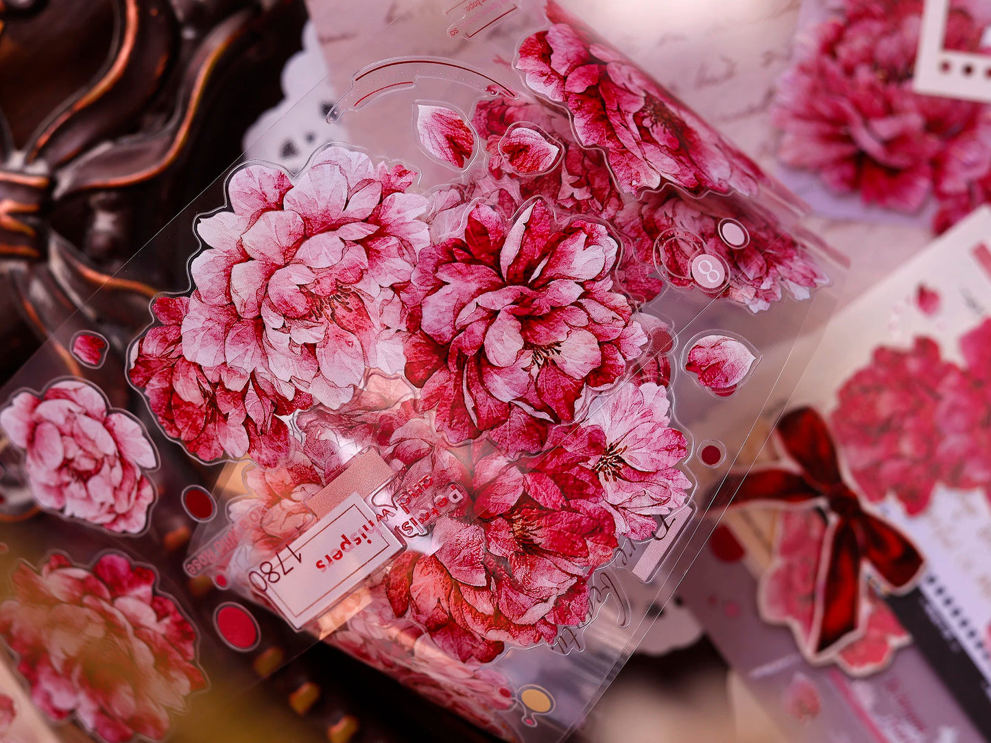 XiaoBaiJia Salt Series【Peony】Orginal Design Kiss-cut Washi/Pet Floral Tape Light Retro Landscaping Stickers