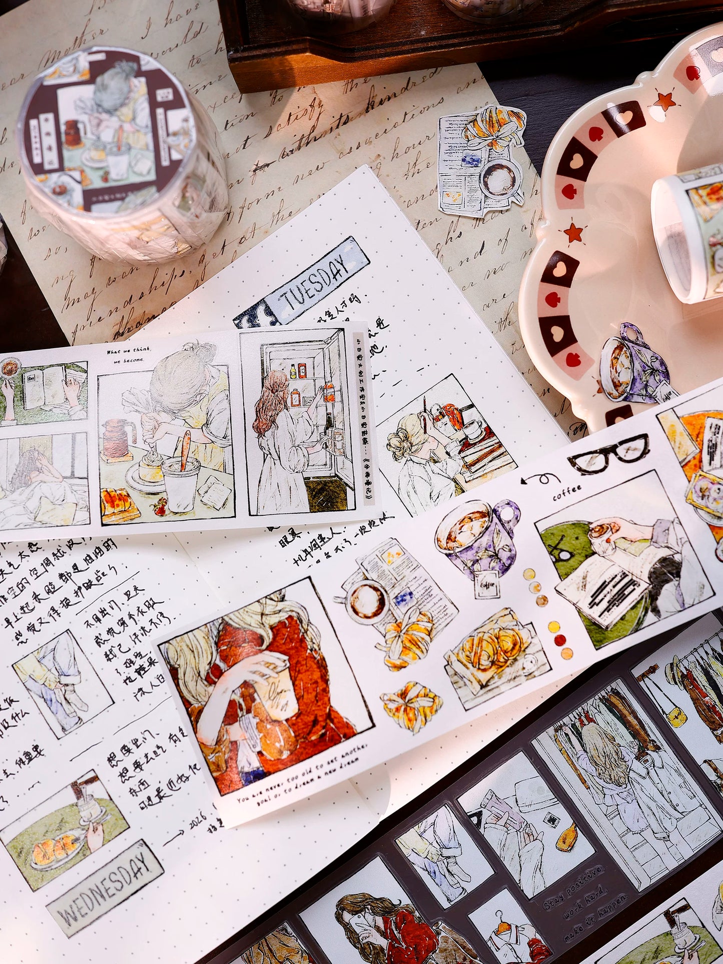 XiaoBaiJia Salt Series【Fengge Manji】Pre-cut Orginal Design Comic-style Daily Life Washi/Pet Tape Light Retro Stickers