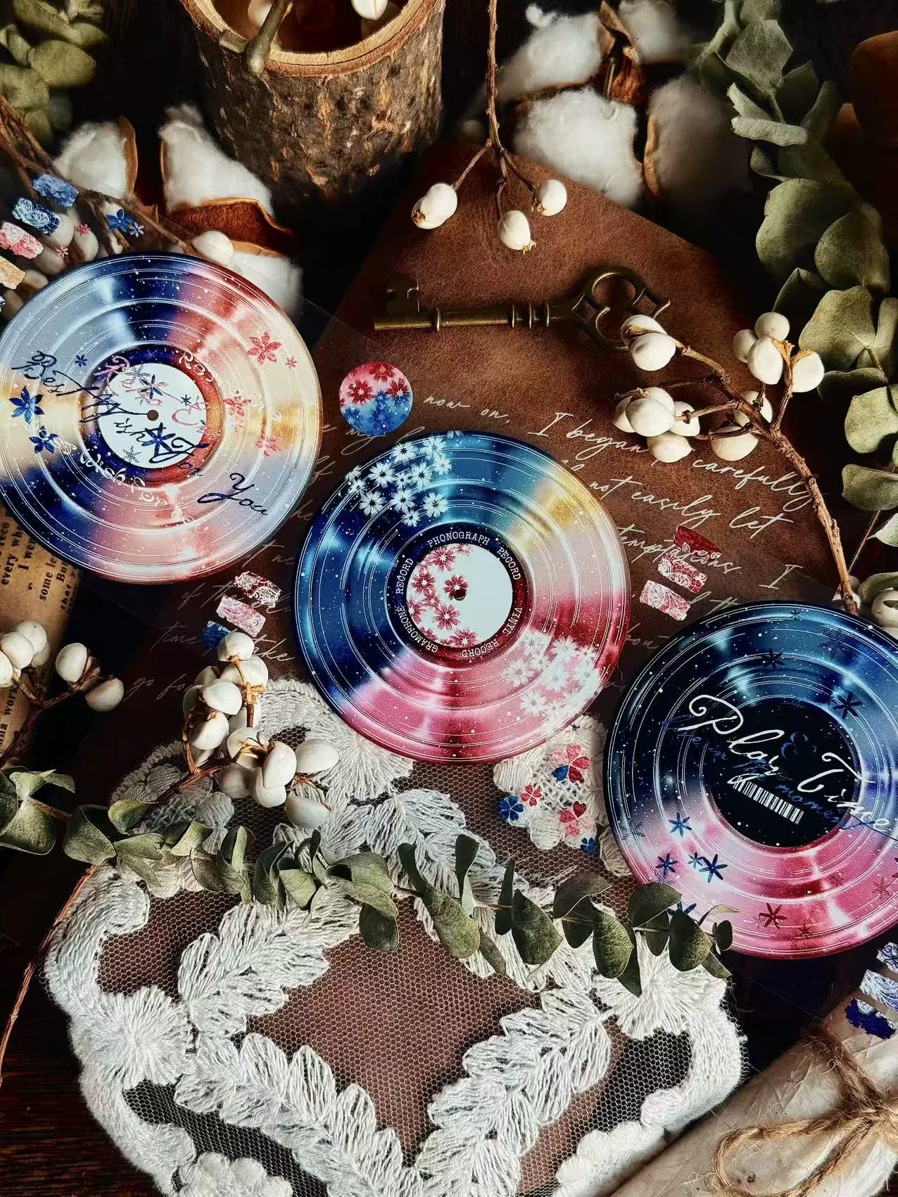 Linlanxi【Record 】 Original Retro Vintage Black Vinyl Record Background Washi/Pet Tape