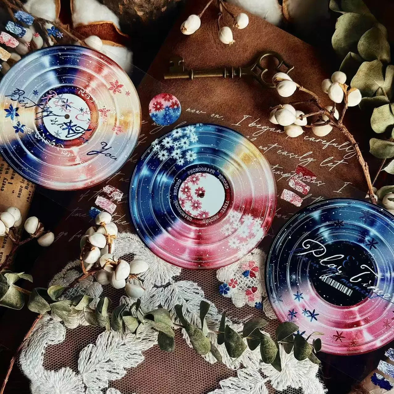 Linlanxi【Record 】 Original Retro Vintage Black Vinyl Record Background Washi/Pet Tape