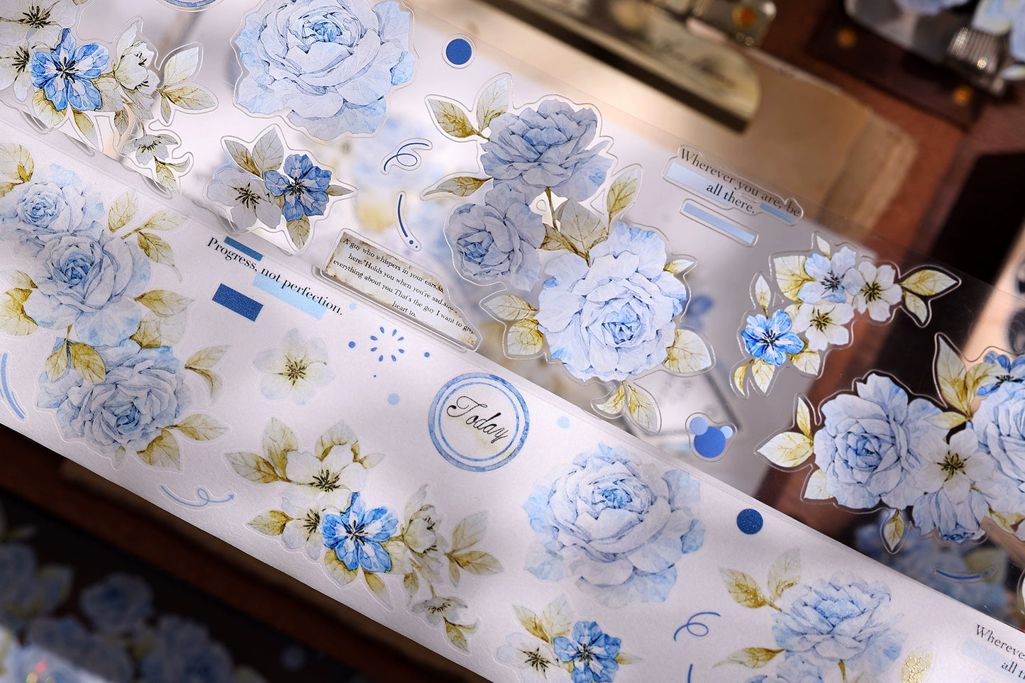 XiaoBaiJia【Jian Shi Blue】Light Retro Orginal Design Washi Pet Tape Landscape Stickers