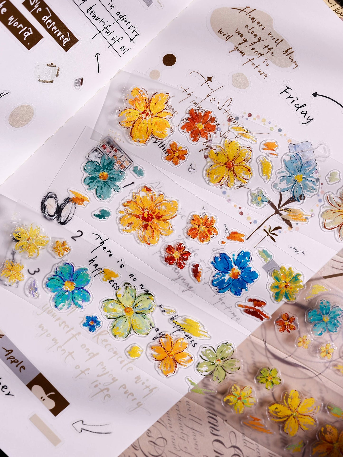 XiaoBaiJia Salt Series【Shallow Salt Flower Town】Pre-cut Orginal Design Flora Washi/Pet Tape Light Retro Stickers