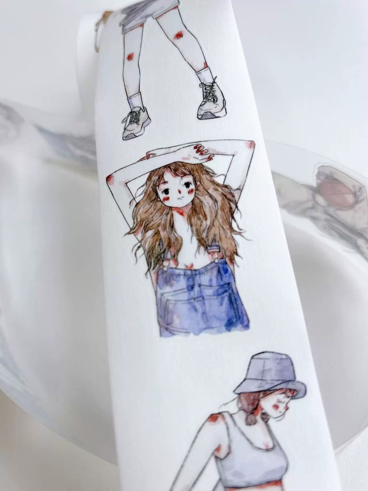 Kaixiaoxun Vol10 【Cool Girl】 Pre-Cut Long Loop Washi/Matte PET Tape for Scrapbook Supplies,Junk Journal Supplies