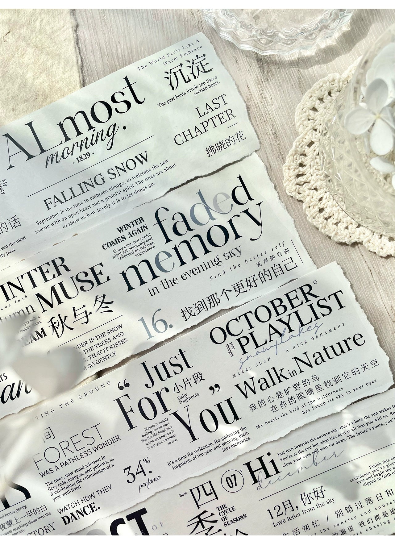 TianCheng-Vol5【Autumn and Winter】English Text Washi/PET Tape,for Scrapbook Supplies,Scrapbook Tape Stickers,Junk Journal Supplies