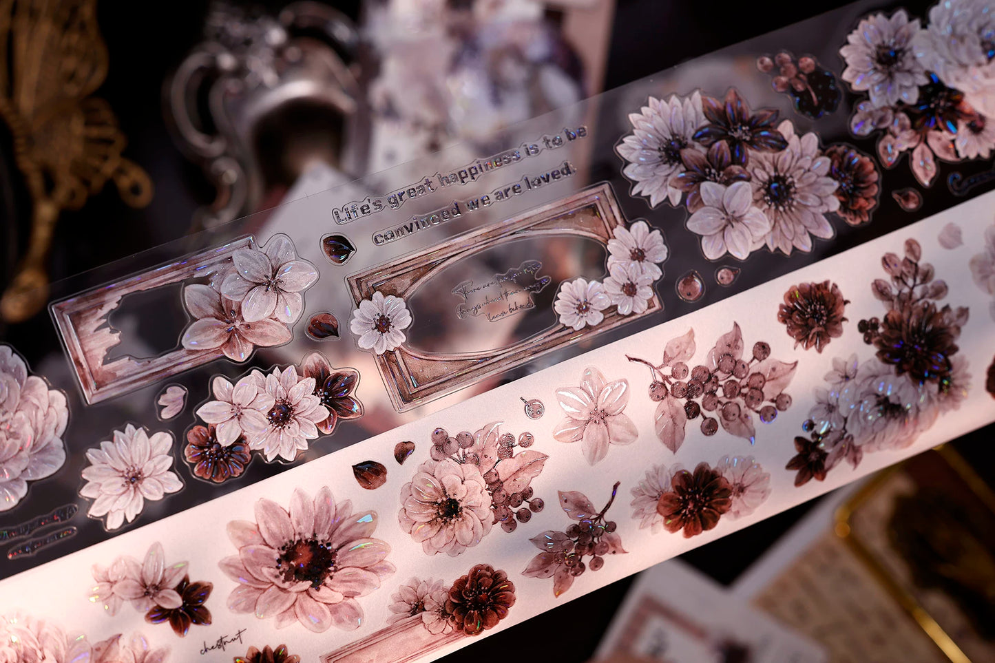 XiaoBaiJia【Brown Shadow Old Paper】Pre-cut Floral Orginal Design Washi Pet Tape Light Retro Stickers
