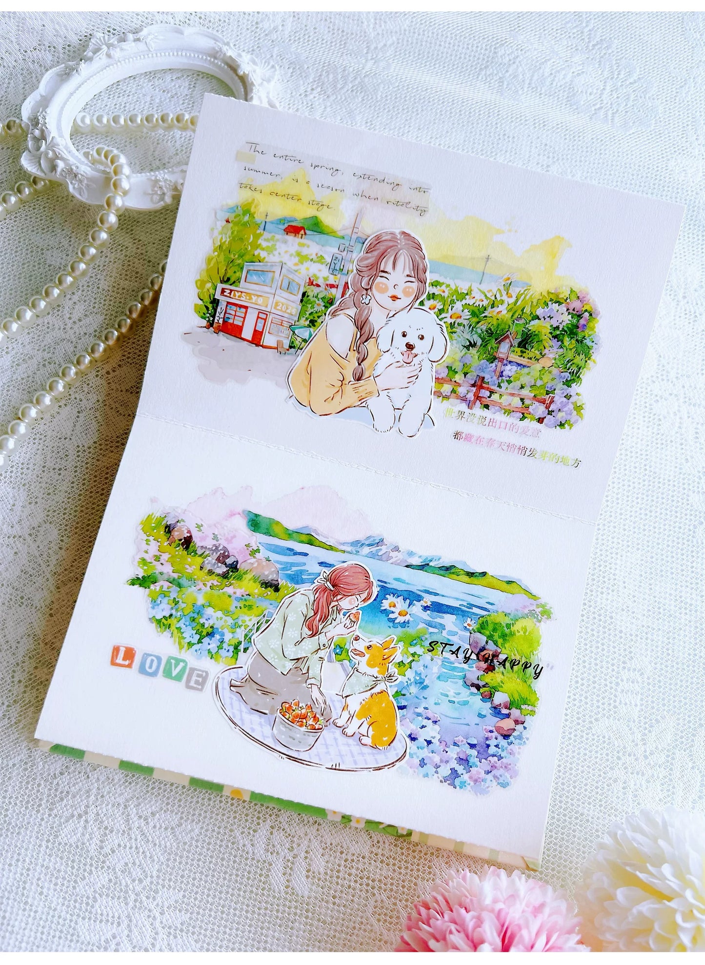 ZiYuanSu【Cute Pet Time】Cat and Dog Scene Pre-cut Washi/PET Tape