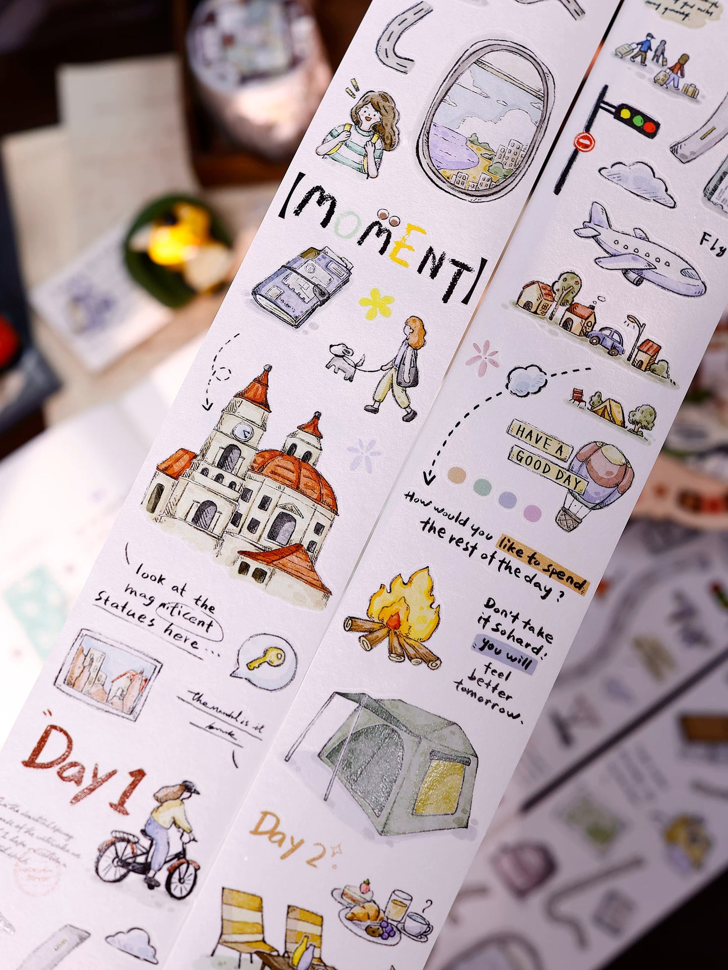 XiaoBaiJia Salt Series【Journey】Pre-cut Orginal Design Travel Scenery Text Washi/Pet Tape Light Retro Stickers