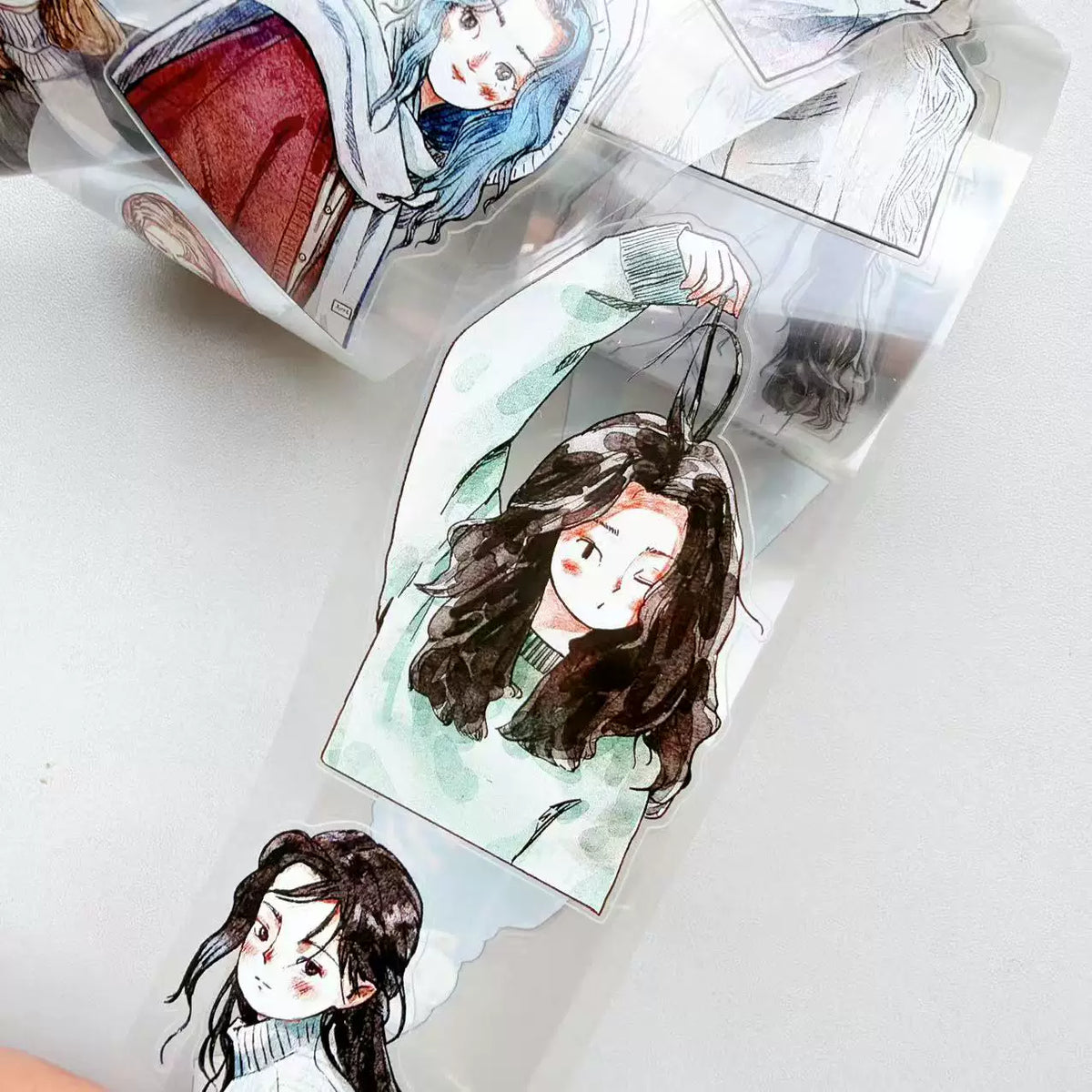 Kaixiaoxun Vol14【Small Avatar】 Pre-Cut Long Loop Washi/Matte PET Tape for Scrapbook Supplies,Junk Journal Supplies