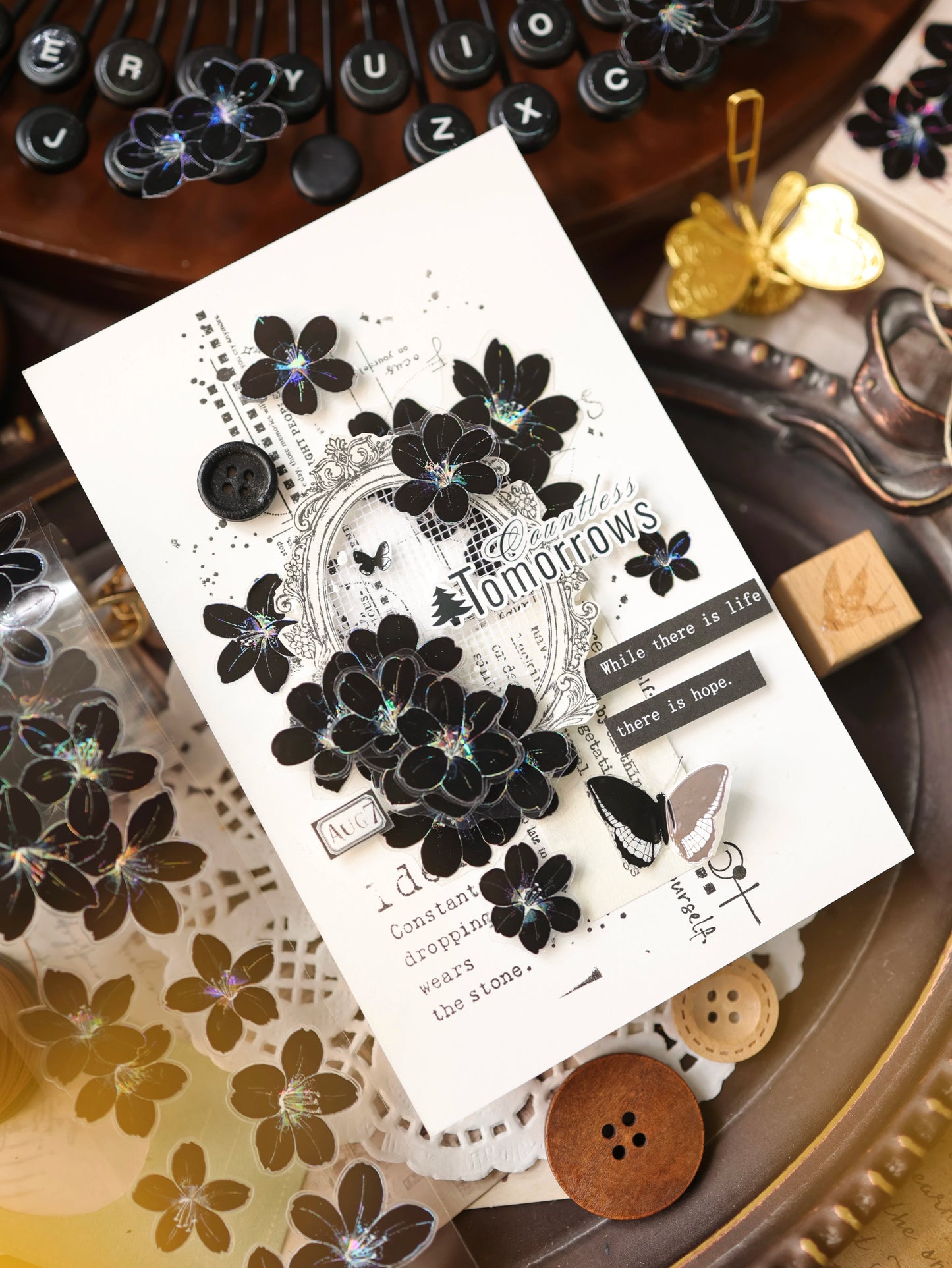 YiEr Vol17【Brown Sugar Flower Language】Kiss-cut Butterfly Washi Tape and PET Stickers