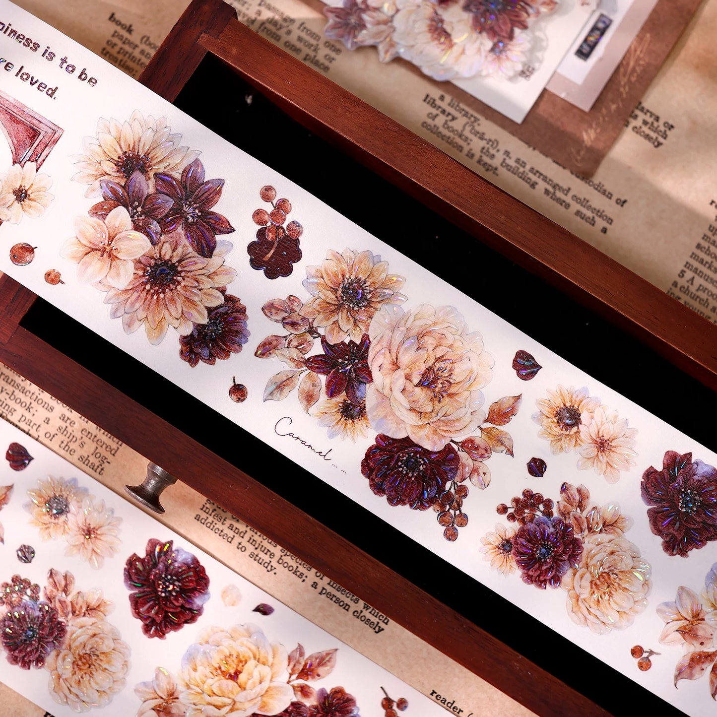 XiaoBaiJia【Peony Shadow Flower Description】Pre-cut Floral Orginal Design Washi Pet Tape Light Retro Stickers