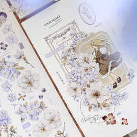 XiaoBaiJia 【Plumbago Auriculata】Orginal Design Washi/Pet Tape Light Retro Landscaping Stickers,for Scrapbook Supplies,Scrapbook Tape Stickers,Junk Journal Supplies