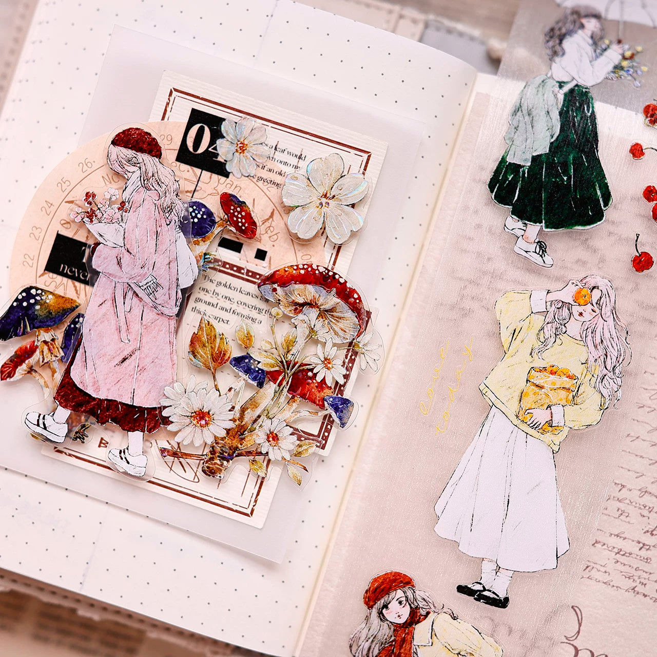 XiaoBaiJia Salt Series【Maiden Among the Flowers】Pre-cut Orginal Design Washi/Pet Tape Light Retro Stickers