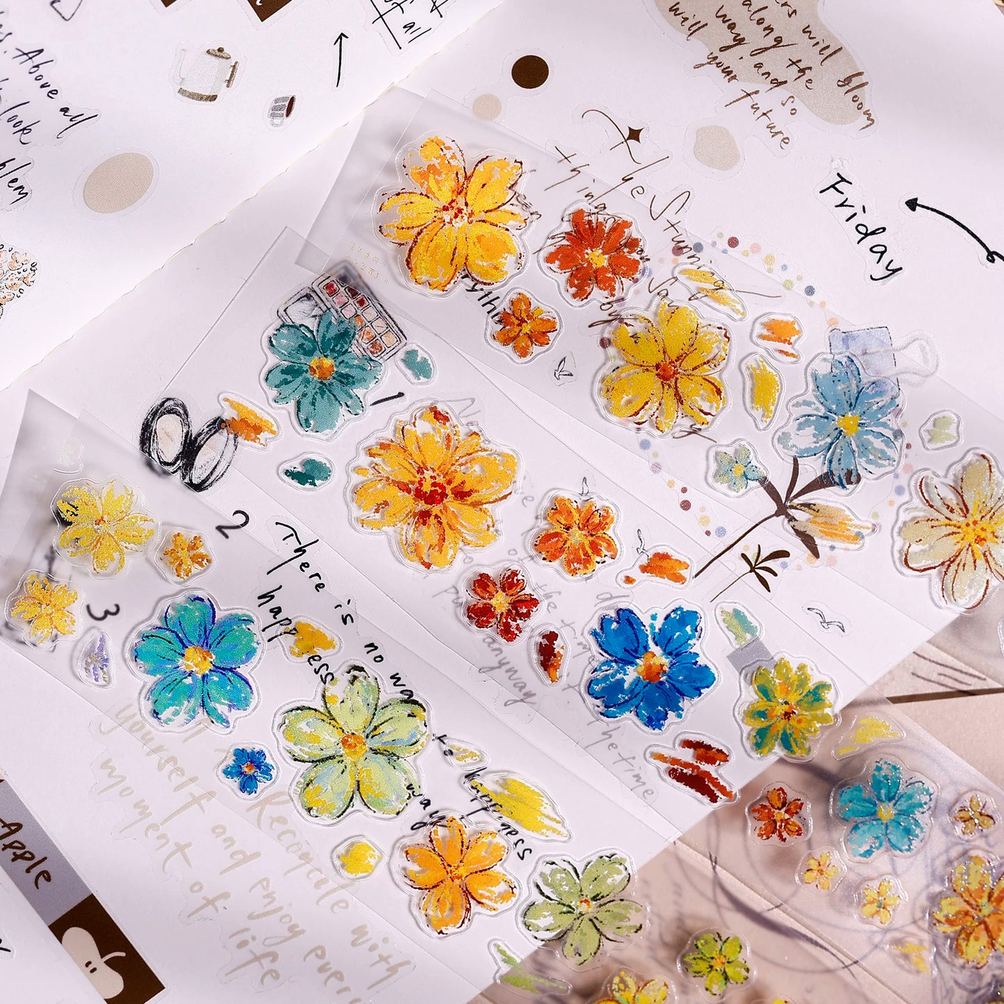 XiaoBaiJia Salt Series【Shallow Salt Flower Town】Pre-cut Orginal Design Flora Washi/Pet Tape Light Retro Stickers
