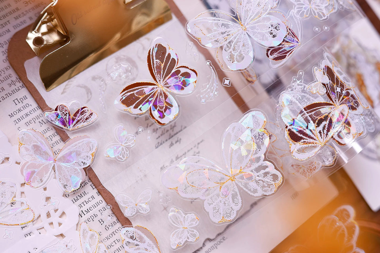 XiaoBaiJia Salt Series【Butterfly Feathers Chasing Light】Orginal Design Kiss-cut Washi/Pet Floral Tape Light Retro Landscaping Stickers