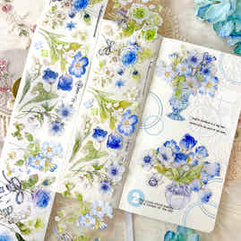 BaiCang【Mercury Blues】Orginal Design Washi/Pet Tape Light Retro Landscaping Stickers,for Scrapbook Supplies,Scrapbook Tape Stickers,Junk Journal Supplies