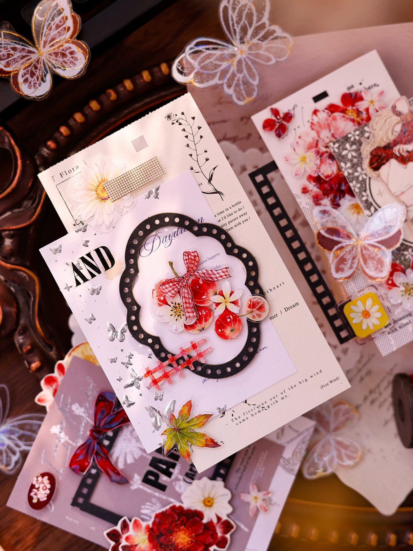 XiaoBaiJia Salt Series【Red Fruit Fragrance】Orginal Design Kiss-cut Washi/Pet Floral Tape Light Retro Landscaping Stickers