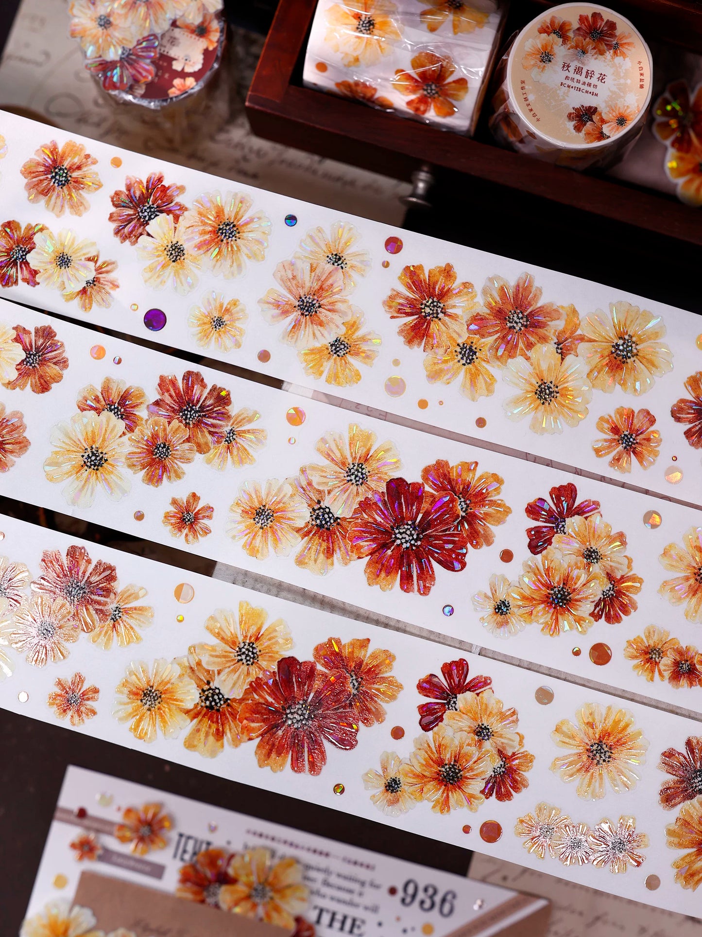 XiaoBaiJia【Autumn Brown Fragrant Flowers】Orginal Design Washi Pet Floral Tape Light Retro Landscaping Stickers