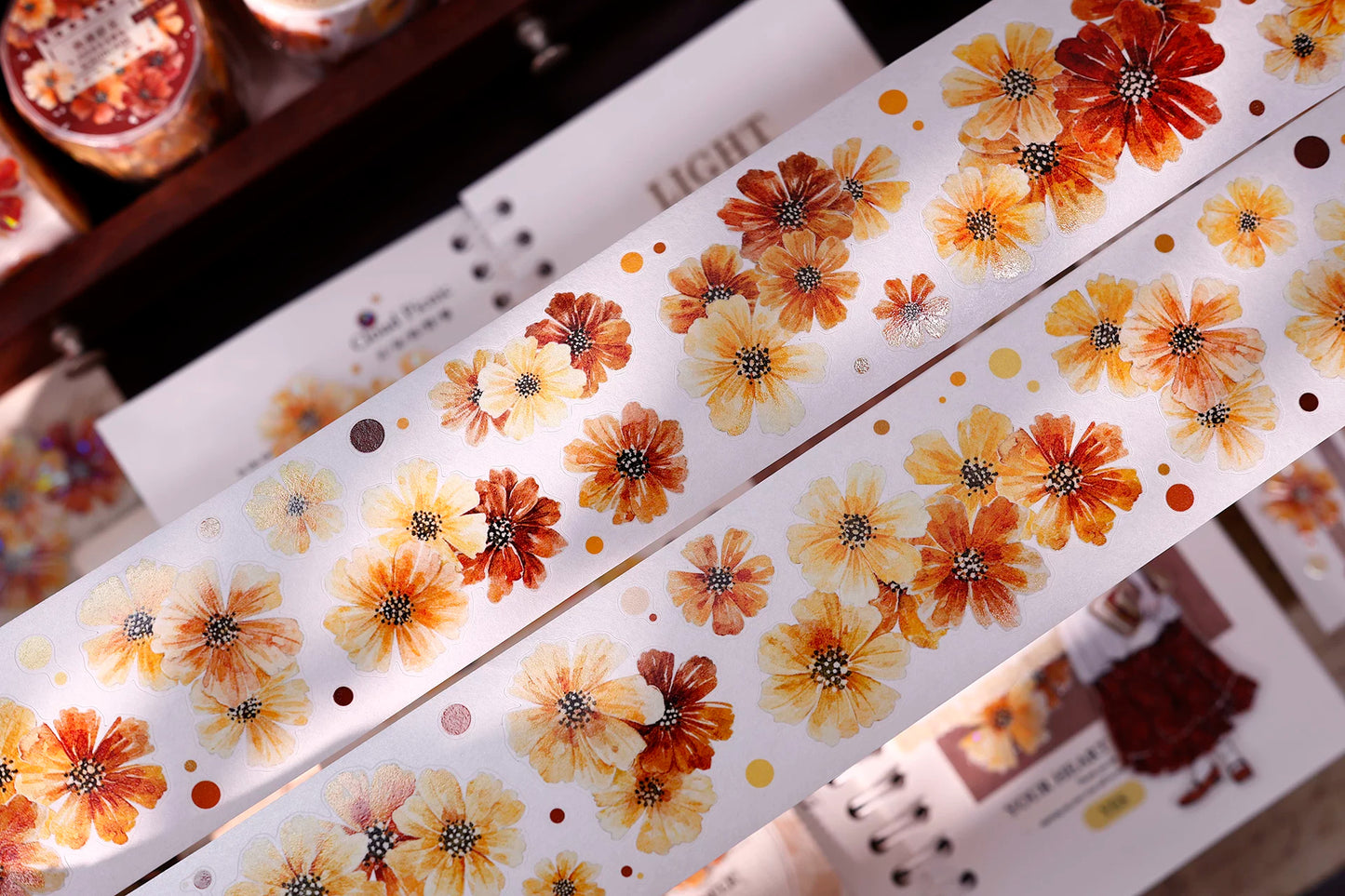 XiaoBaiJia【Autumn Brown Fragrant Flowers】Orginal Design Washi Pet Floral Tape Light Retro Landscaping Stickers