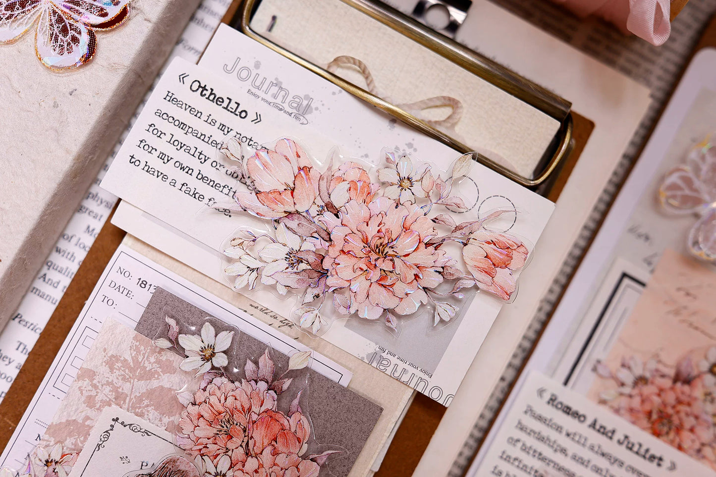 XiaoBaiJia Salt Series【Orange Shadow】Pre-cut Orginal Design Vintage Peony Flowers Washi/Pet Tape Light Retro Stickers