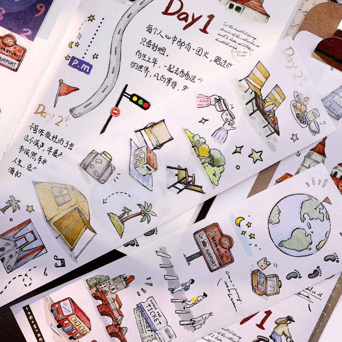 XiaoBaiJia Salt Series【Journey】Pre-cut Orginal Design Travel Scenery Text Washi/Pet Tape Light Retro Stickers