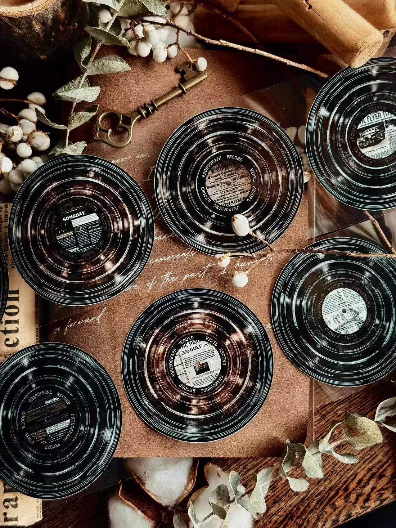 Linlanxi【Record 】 Original Retro Vintage Black Vinyl Record Background Washi/Pet Tape