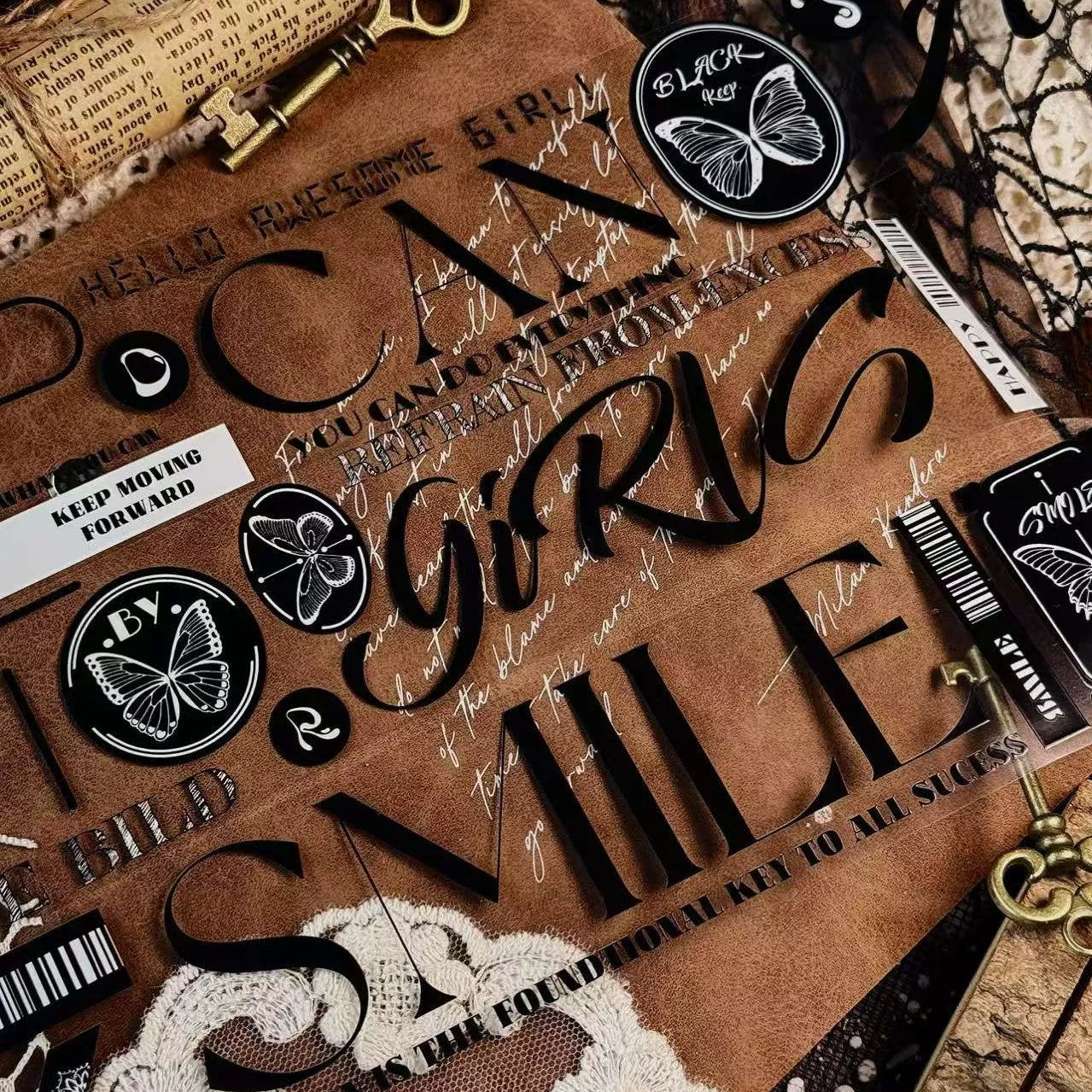 Linlanxi 【Residual Charm and Flowing Light】Original Pre-cut Washi/Pet Tape,New Fashion Retro Wider English Text