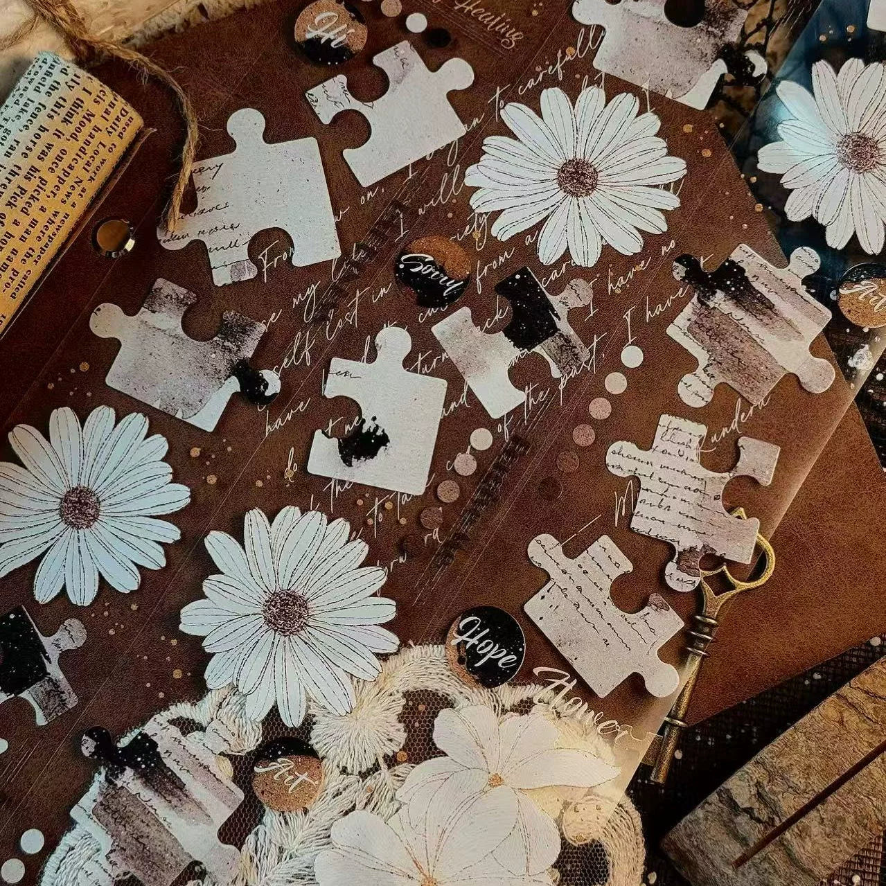 Linlanxi 【Ink Rhyme Printing Traces】Original New Product Retro Flower Puzzle Washi/Pet Tape