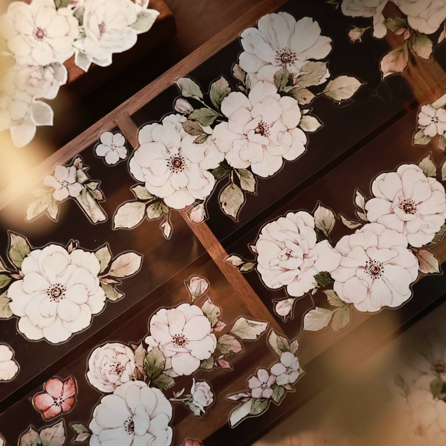 YiEr Vol15【Moonlight Rose】Orginal Design Pre-cut Washi/Pet Floral Tape Light Retro Landscaping Stickers