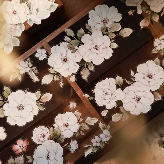 YiEr Vol15【Moonlight Rose】Orginal Design Pre-cut Washi/Pet Floral Tape Light Retro Landscaping Stickers