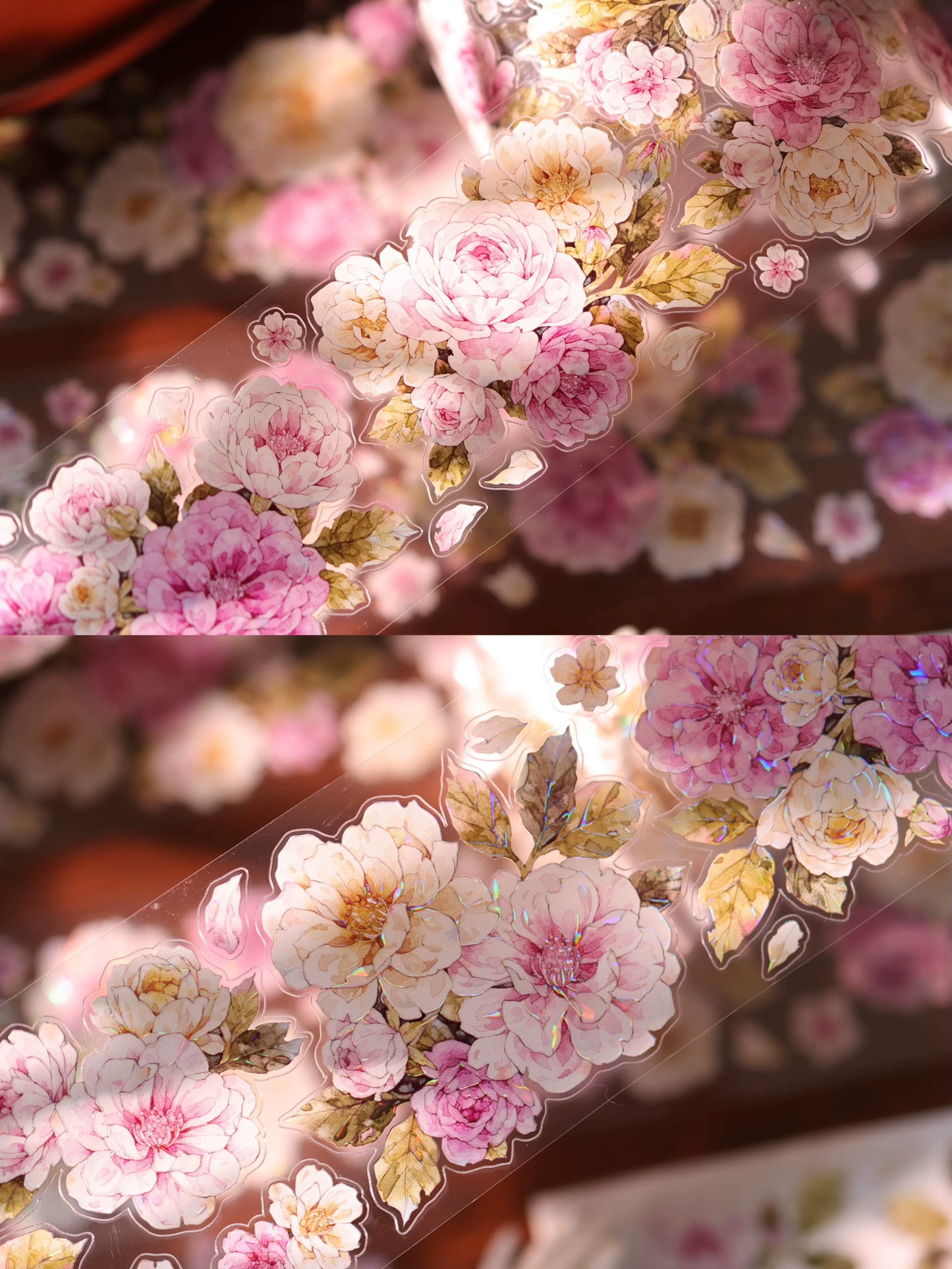 YiEr Vol17【Peach Mist and White Fluff】Kiss-cut Floral Washi Tape and PET Stickers