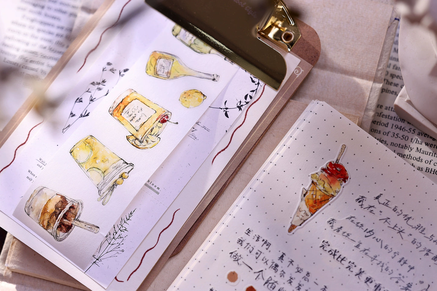 XiaoBaiJia Minimalist Style【Cool Summer】Drink Milk Tea,Pre-cut Light Retro Orginal Design Washi Pet Tape Landscape Stickers