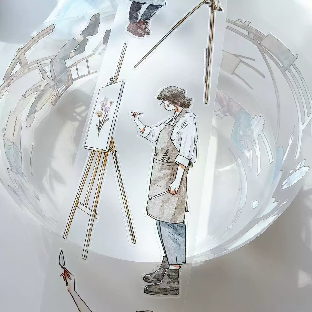 Kaixiaoxun Vol12【The Girl Who Draws】 Pre-Cut Long Loop Washi/Matte PET Tape for Scrapbook Supplies,Junk Journal Supplies